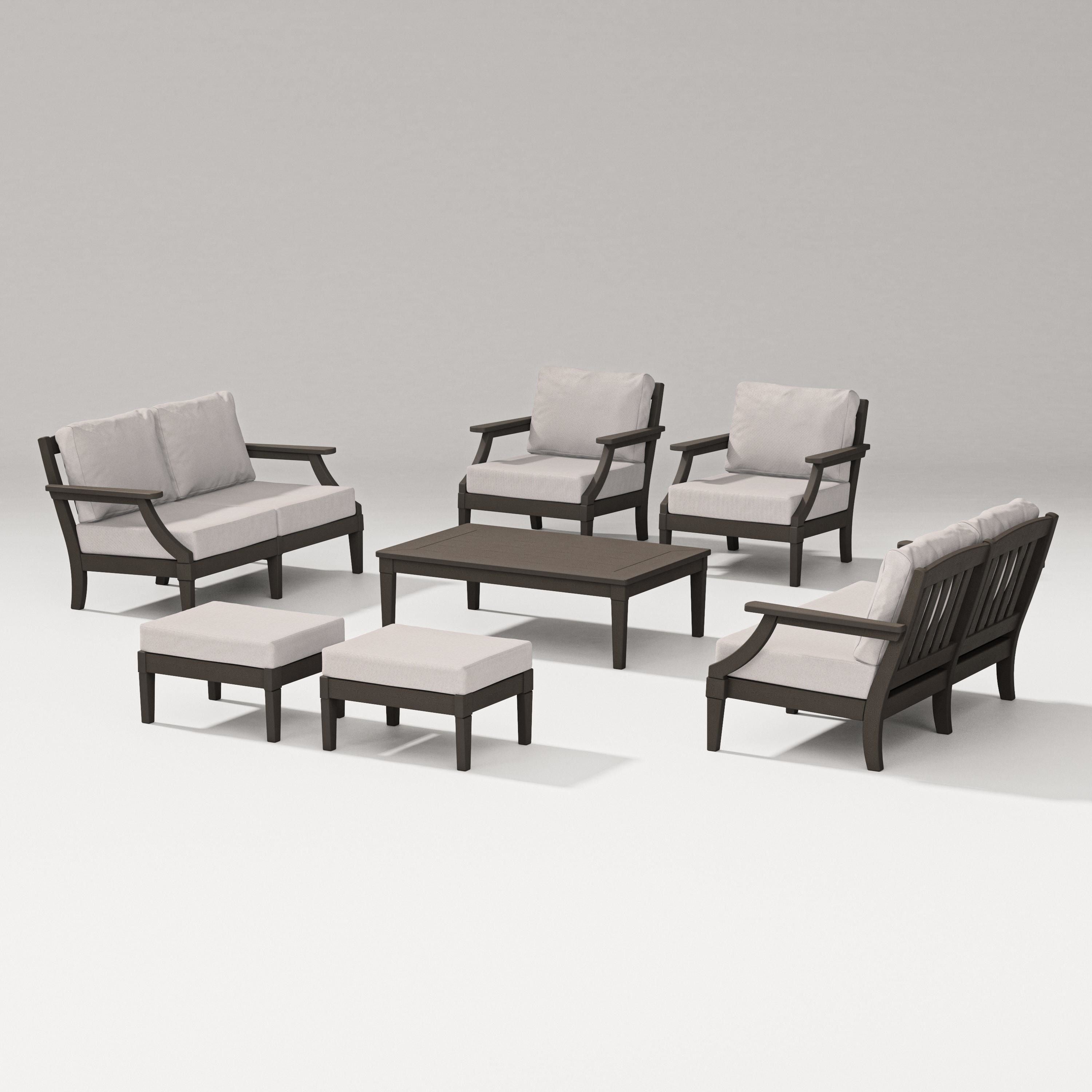 PW Designer Series Estate 7-Piece Lounge Loveseat Set in Vintage Coffee / Dune Burlap