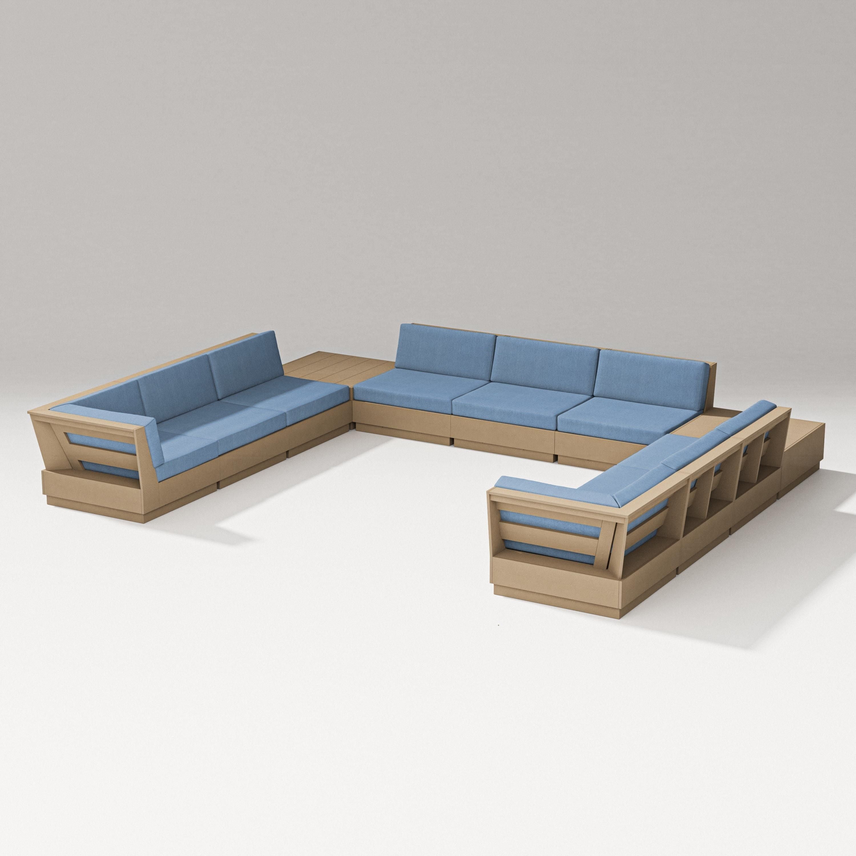 PW Designer Series Elevate 11-Piece U-Shaped Sofa Sectional in Vintage Sahara / Sky Blue