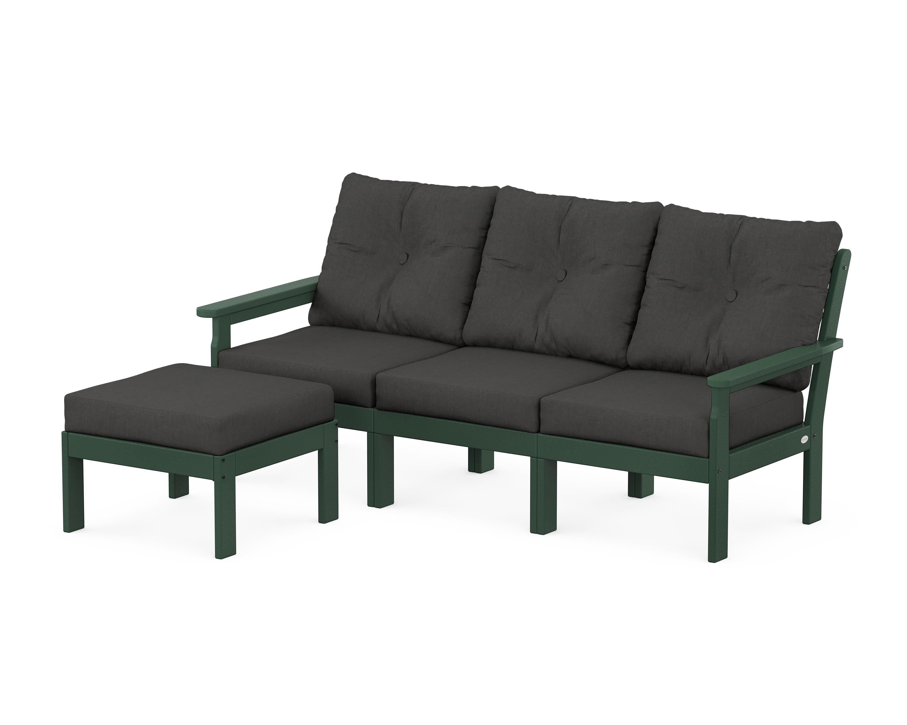 POLYWOOD Vineyard 4-Piece Sectional with Ottoman in Green / Spectrum Carbon