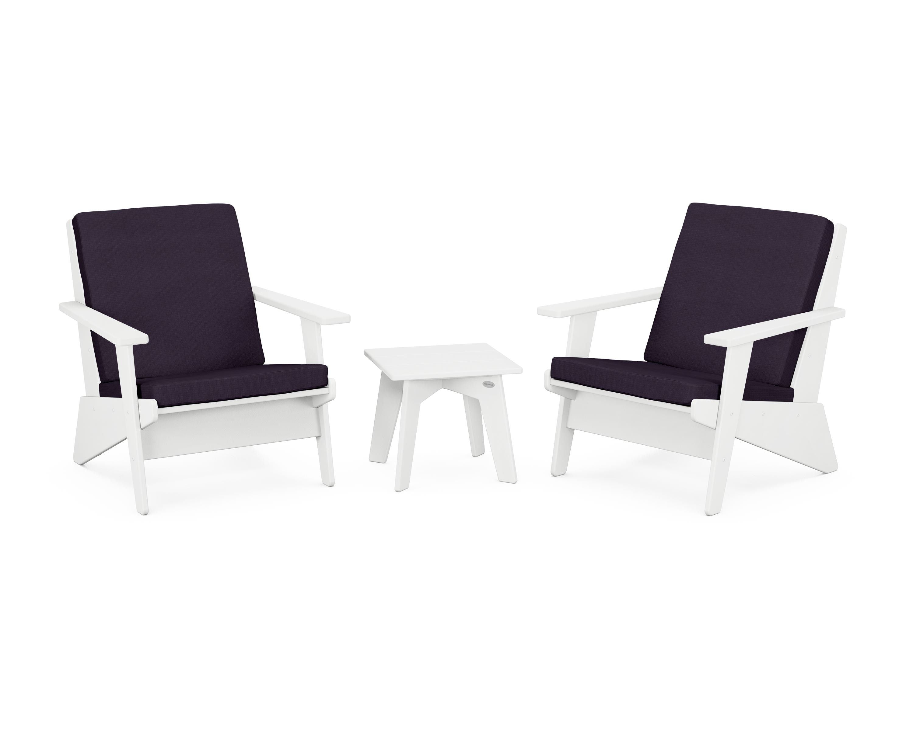 POLYWOOD Riviera Modern Lounge 3-Piece Set in White / Navy Linen
