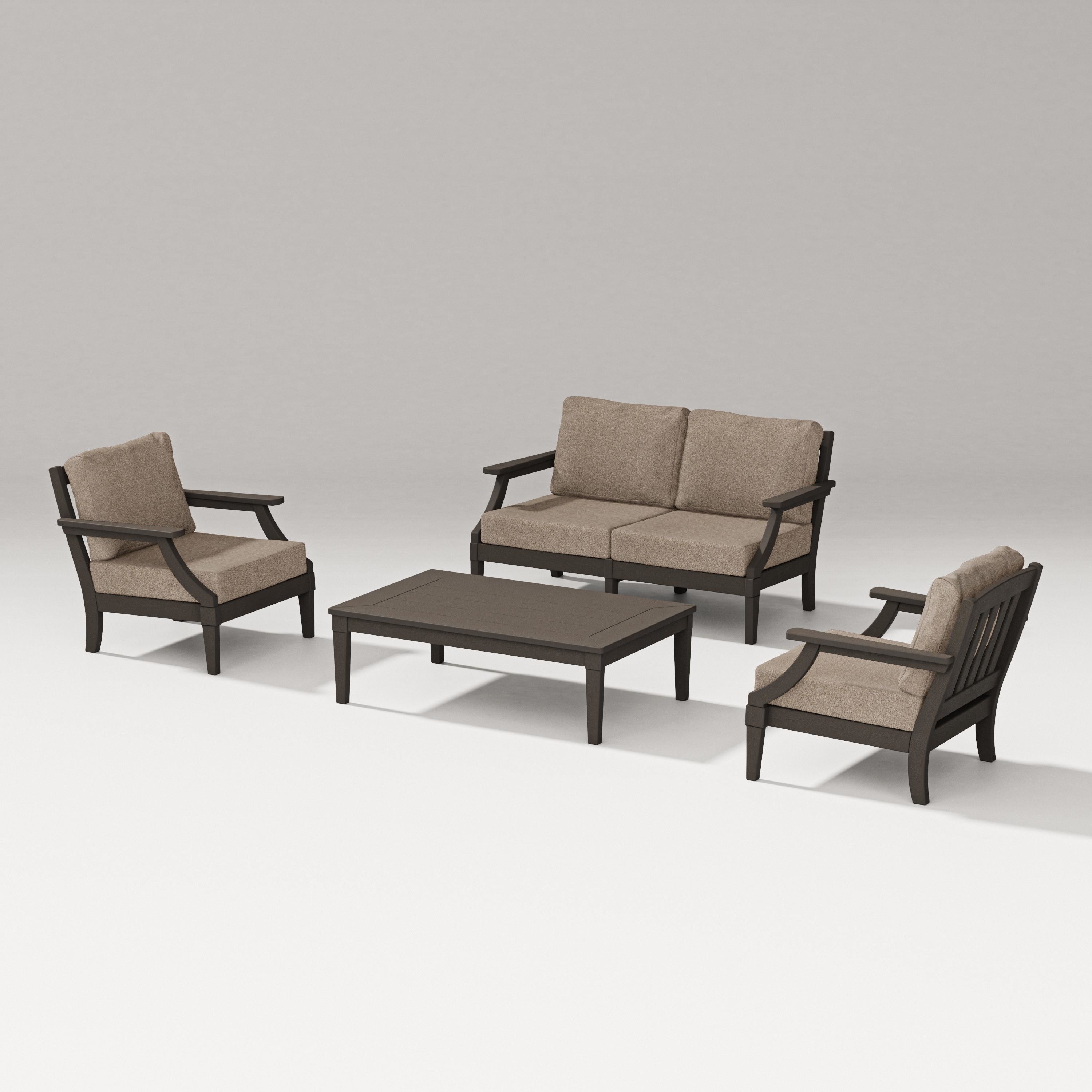 PW Designer Series Estate Lounge 4-Piece Loveseat Set in Vintage Coffee / Spiced Burlap