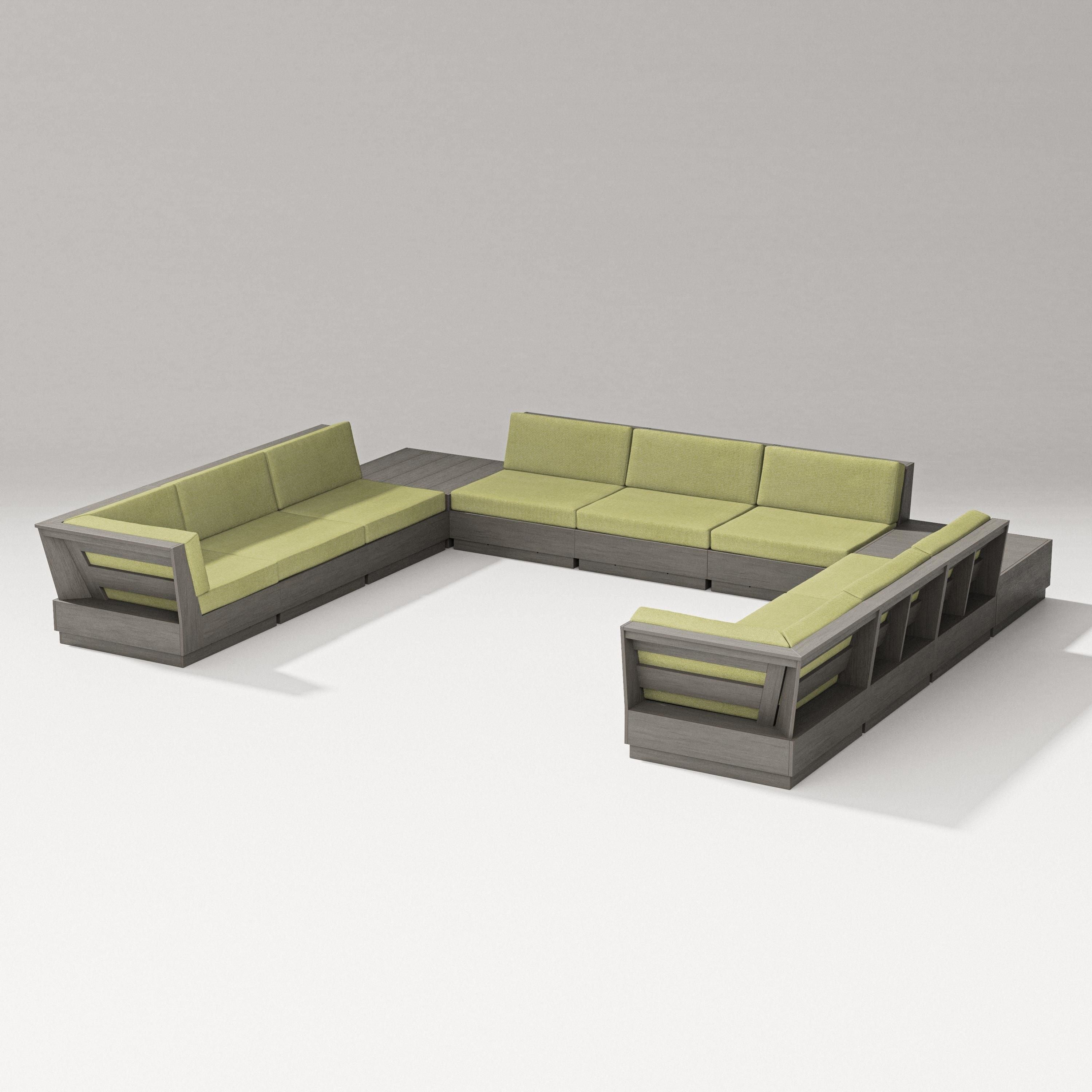PW Designer Series Elevate 11-Piece U-Shaped Sofa Sectional in Driftwood / Chartreuse Boucle