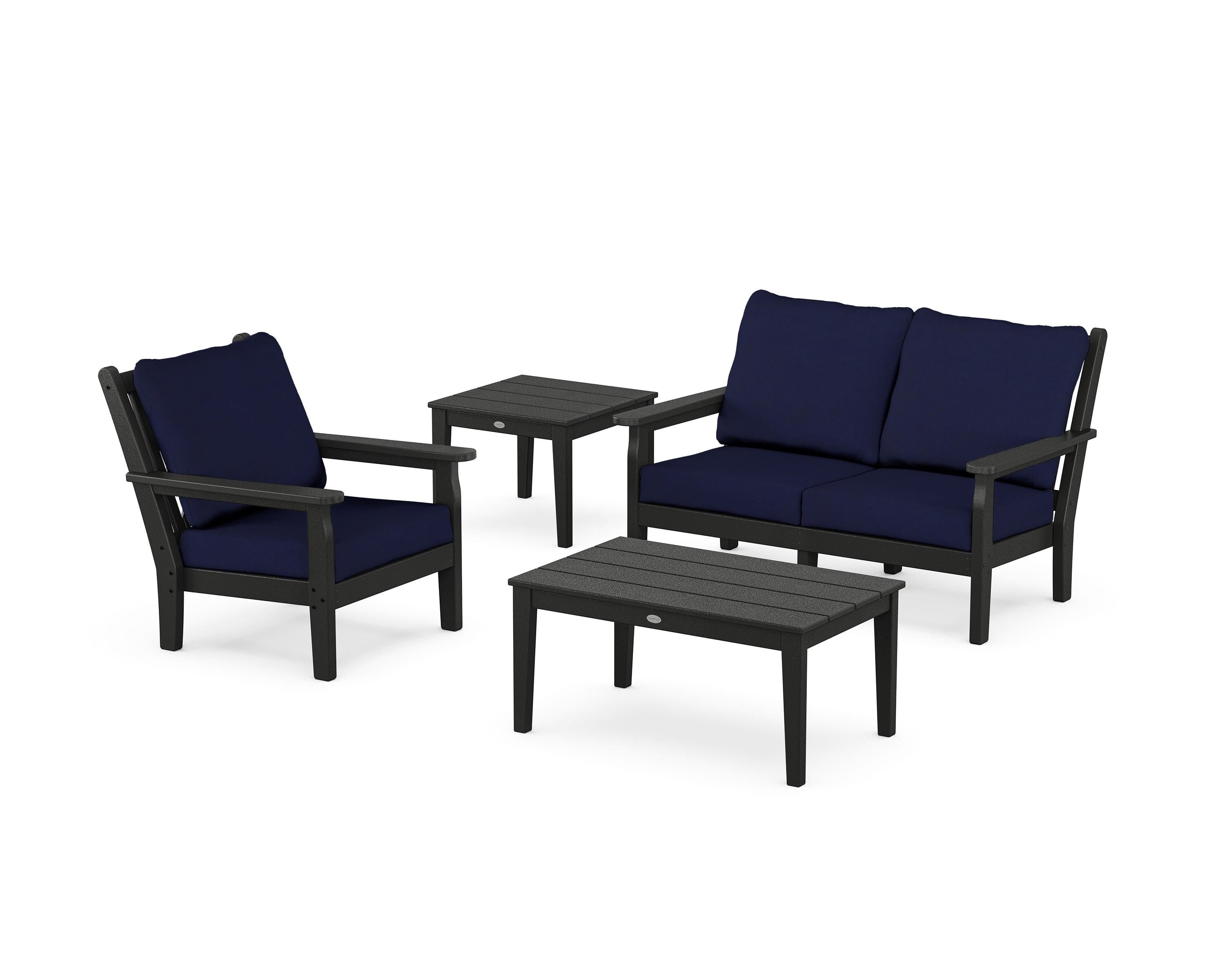 POLYWOOD Chippendale 4-Piece Deep Seating Set in Black / Navy