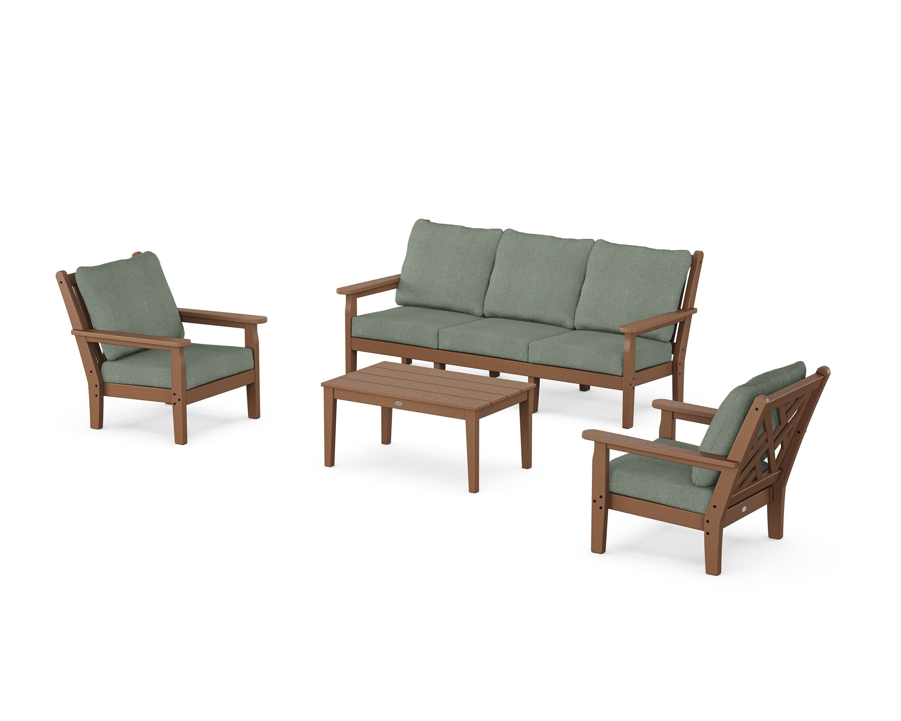 POLYWOOD Chippendale 4-Piece Deep Seating Set with Sofa in Teak / Cast Sage