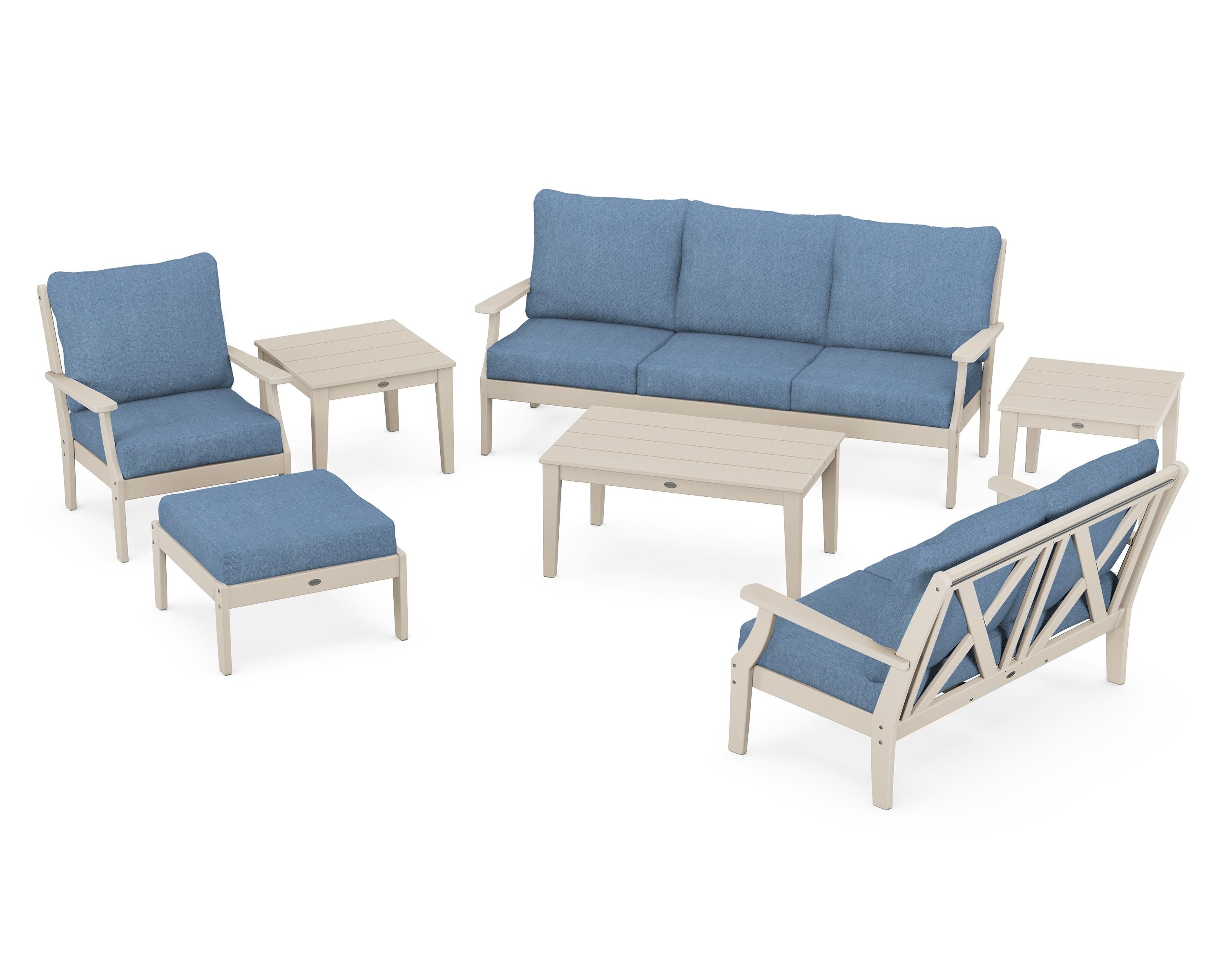 POLYWOOD Braxton 7-Piece Deep Seating Set in Sand / Sky Blue