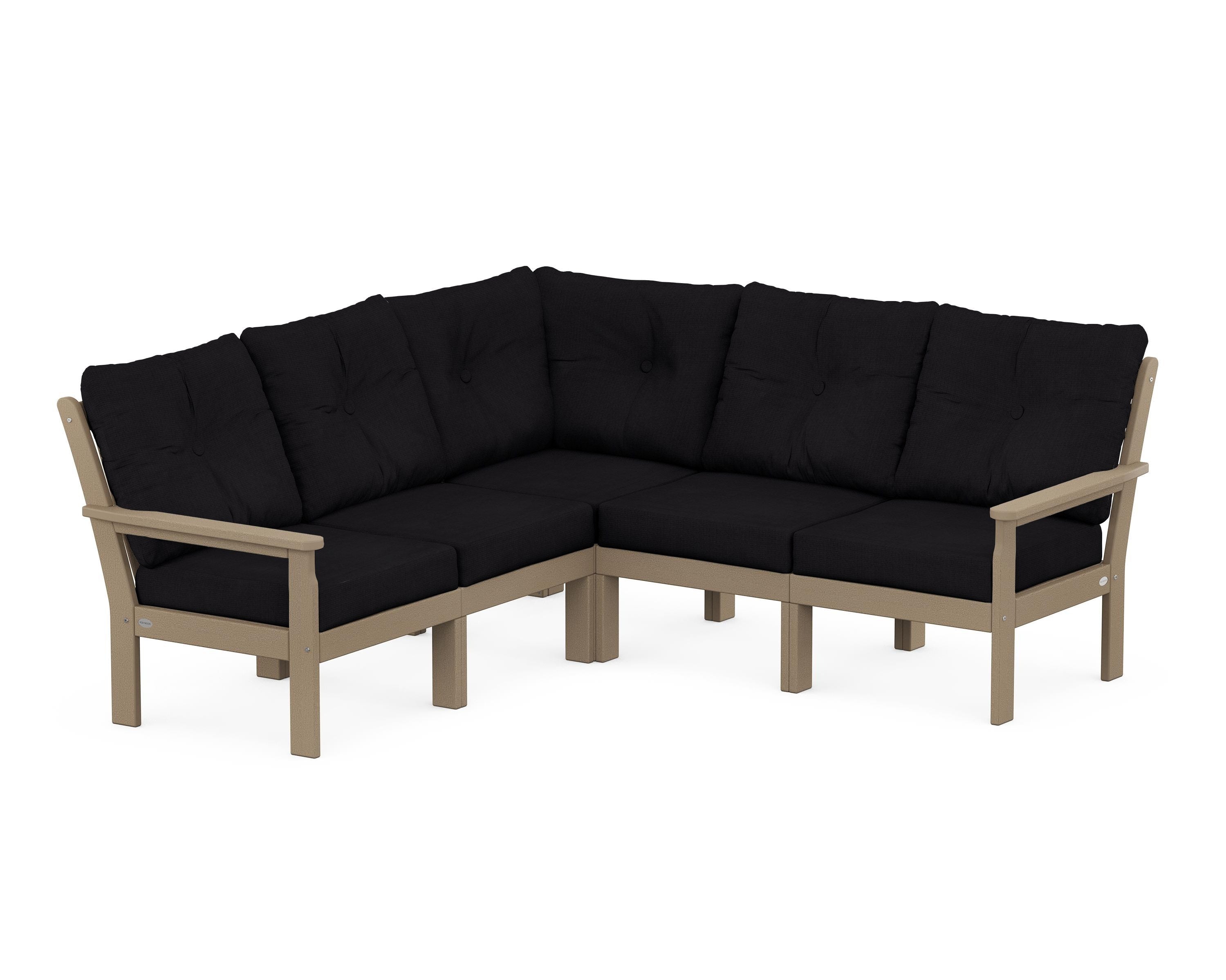 POLYWOOD Vineyard 5-Piece Sectional in Vintage Sahara / Midnight Linen