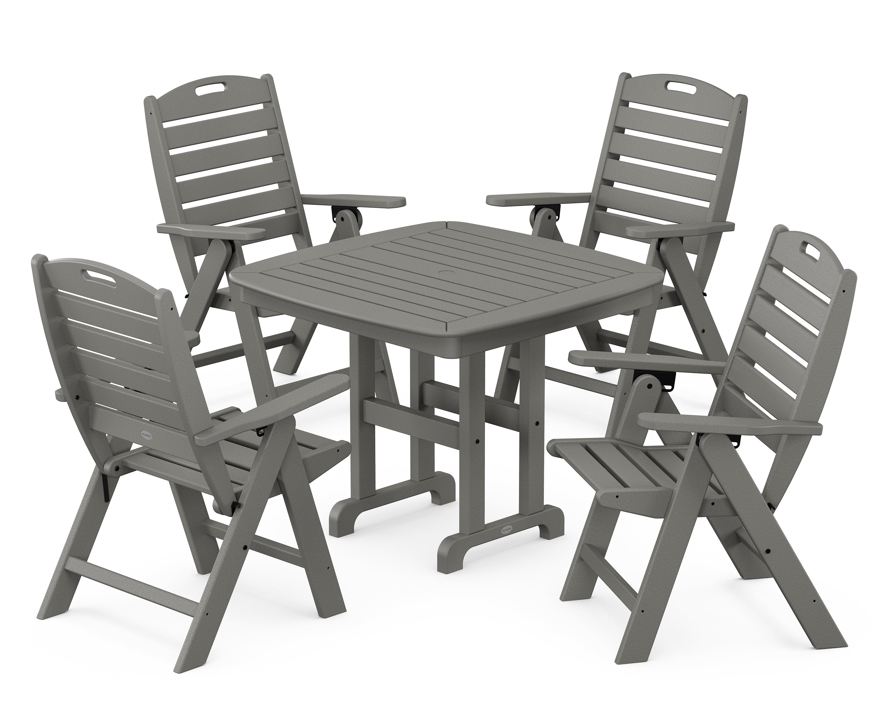 POLYWOOD® Nautical Folding Highback Chair 5-Piece Dining Set in Slate Grey