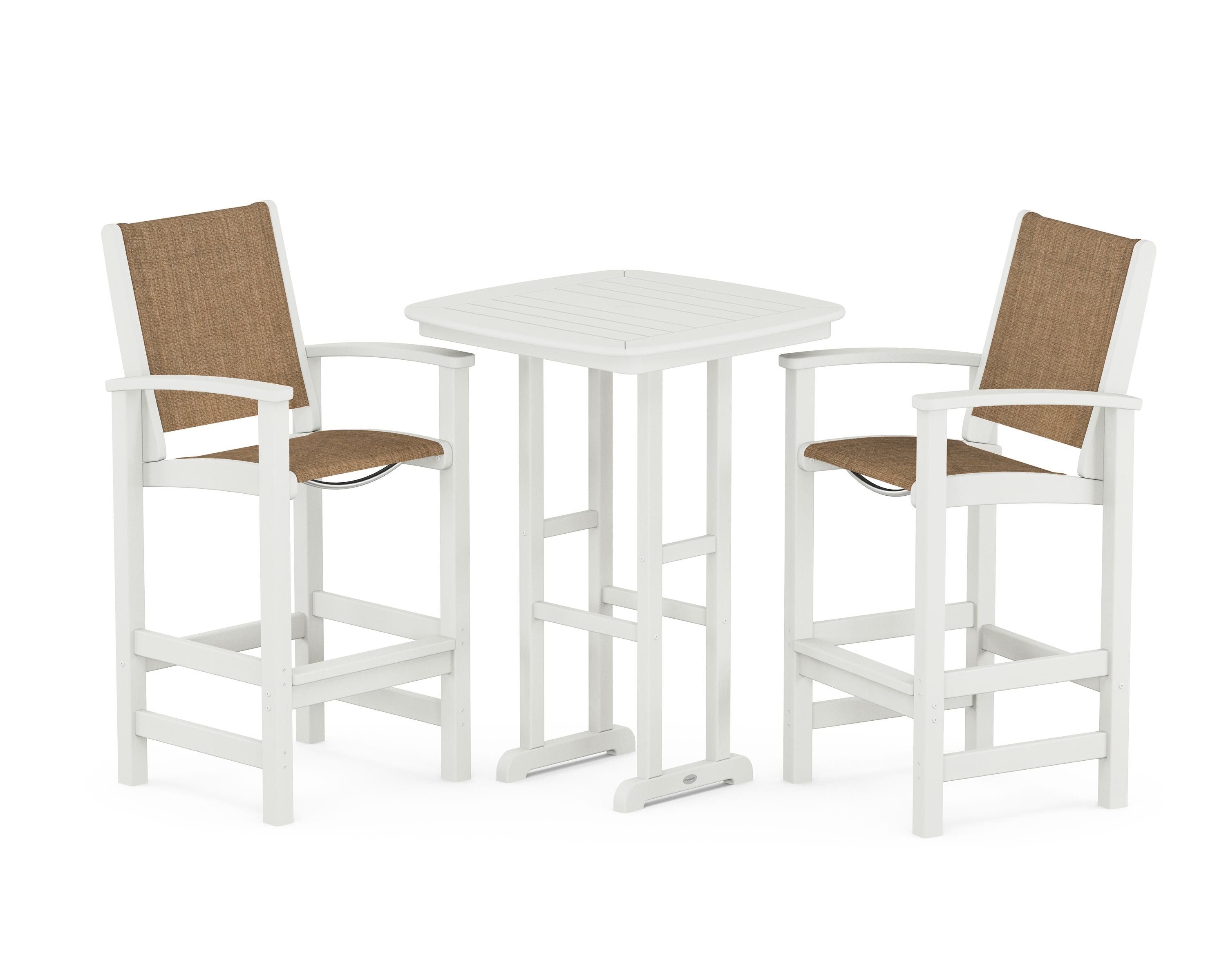 POLYWOOD Coastal 3-Piece Bar Set in Vintage White / Burlap Sling