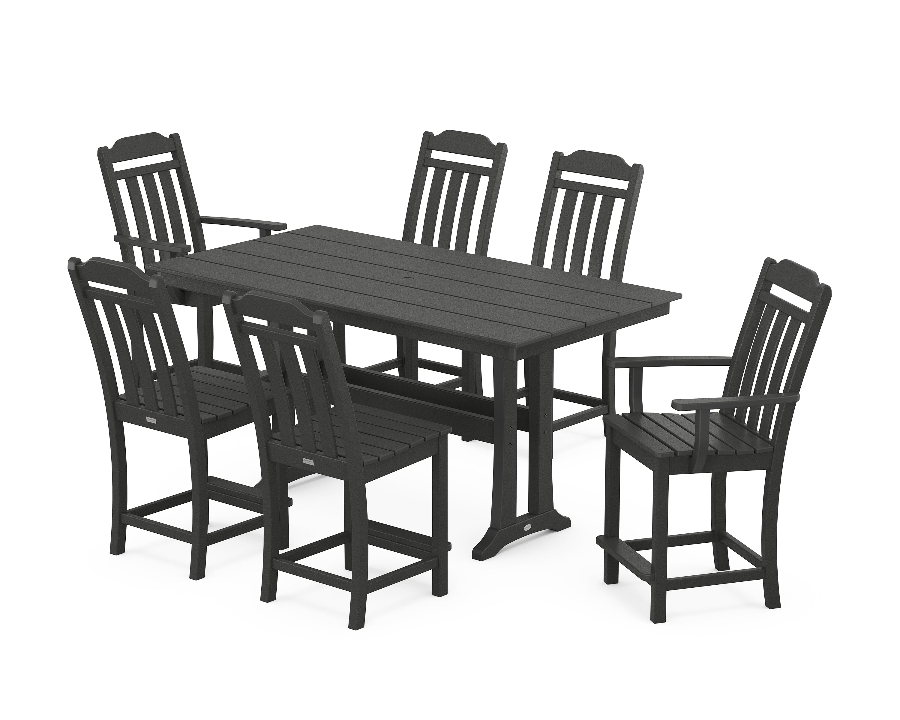 POLYWOOD Country Living 7-Piece Farmhouse Counter Set with Trestle Legs in Black