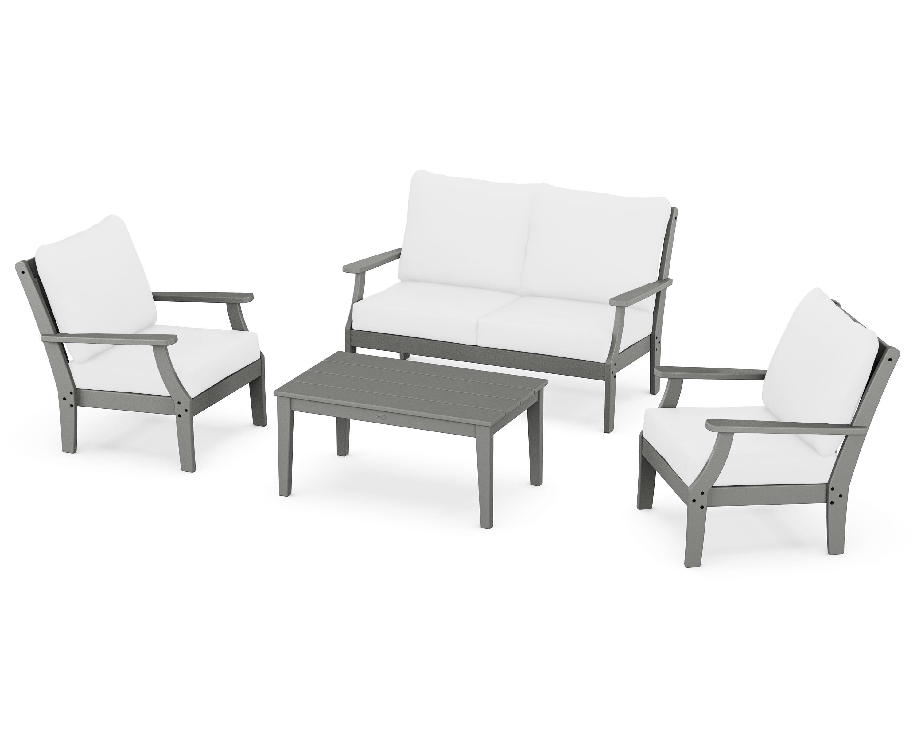 POLYWOOD Braxton 4-Piece Deep Seating Chair Set in Slate Grey / Natural