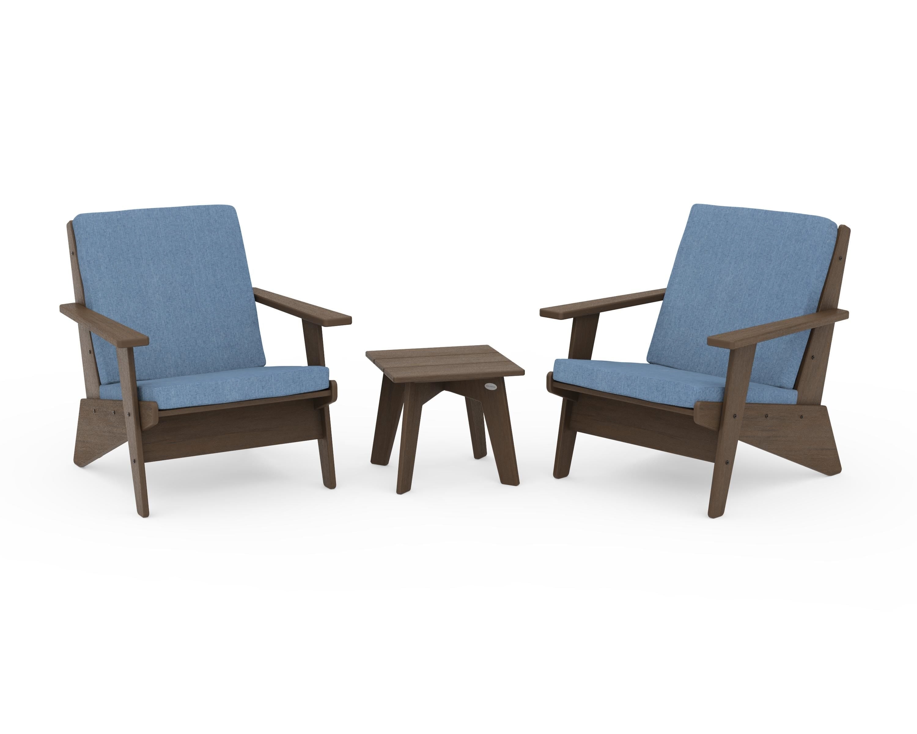 POLYWOOD Riviera Modern Lounge 3-Piece Set in Kona / Sky Blue