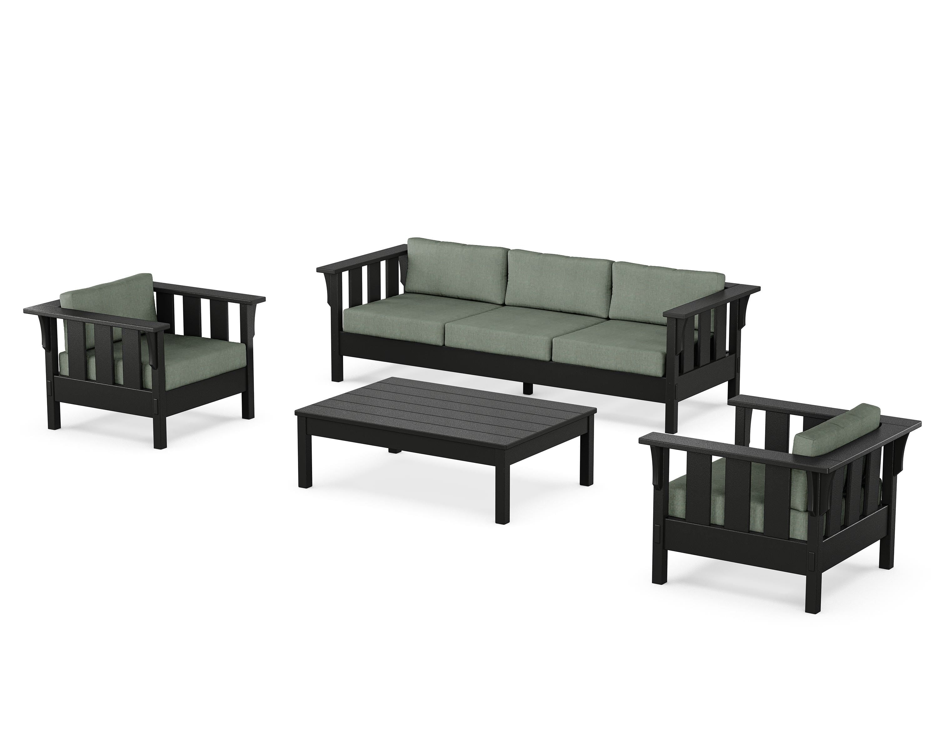 Martha Stewart by POLYWOOD Acadia 4-Piece Deep Seating Set with Sofa in Black / Cast Sage