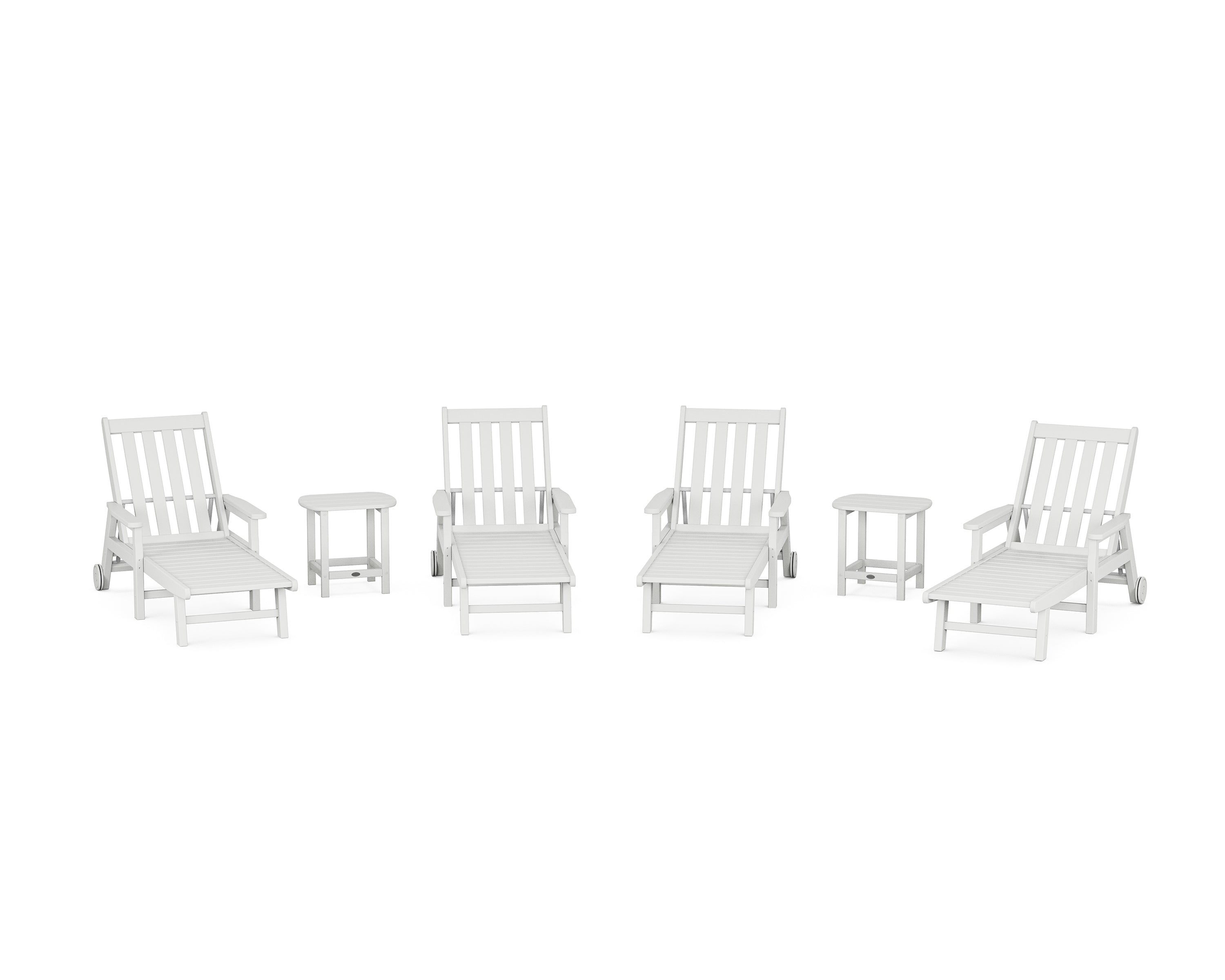 POLYWOOD Vineyard 6-Piece Chaise with Arms and Wheels Set in White