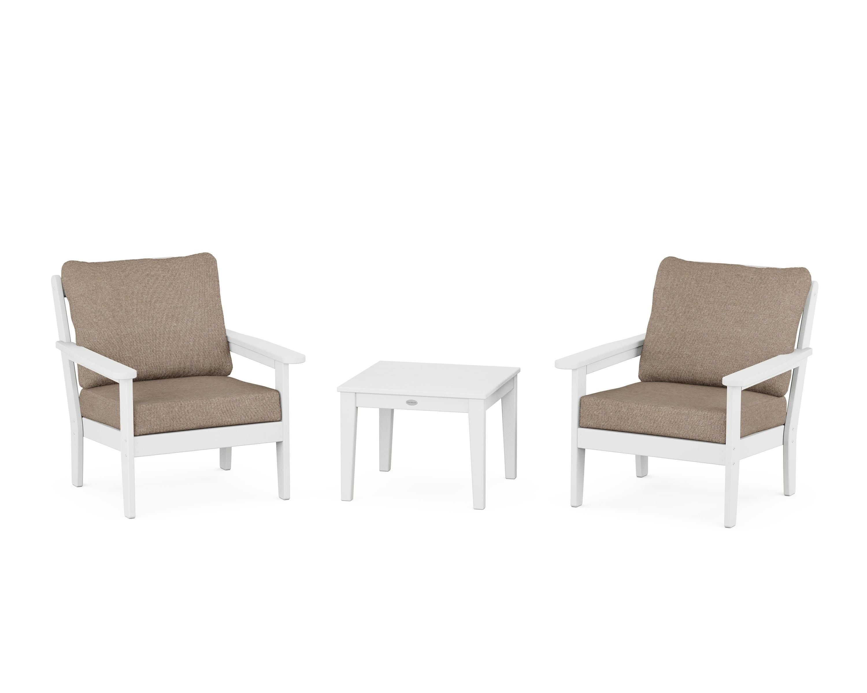 Country Living Cottage 3-Piece Deep Seating Set in White / Spiced Burlap