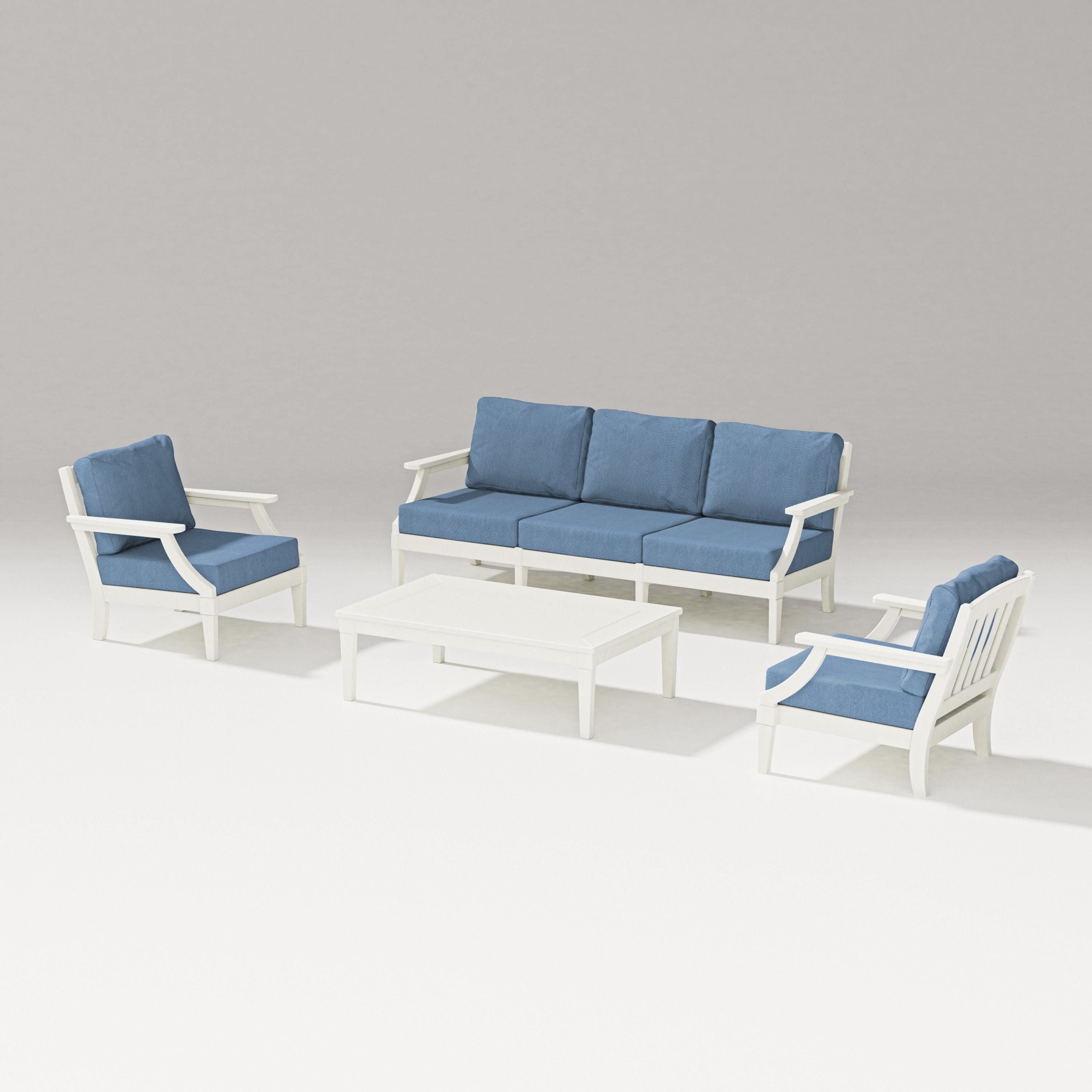 PW Designer Series Estate 4-Piece Lounge Sofa Set in Vintage White / Sky Blue