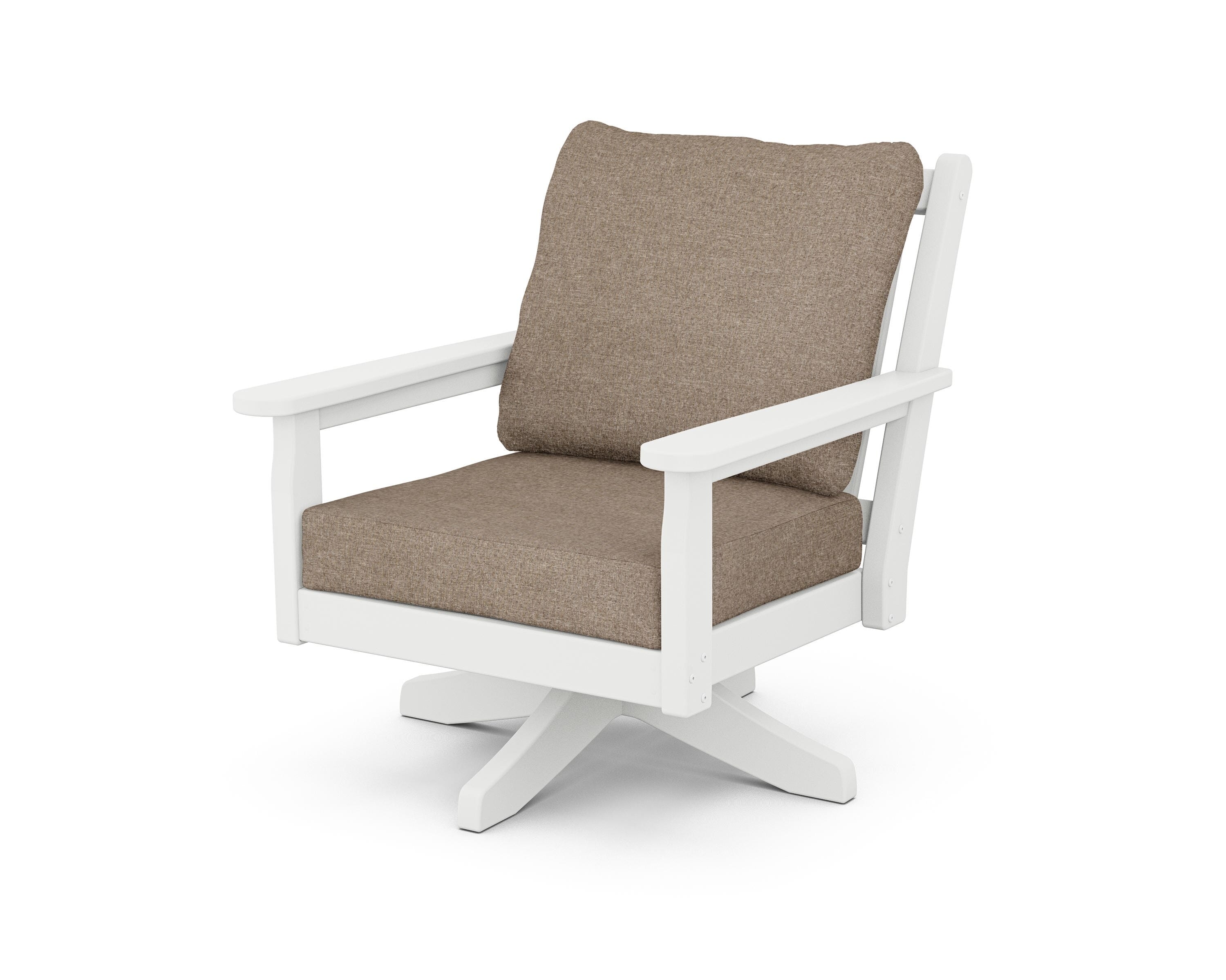 POLYWOOD Chippendale Deep Seating Swivel Chair in White / Spiced Burlap
