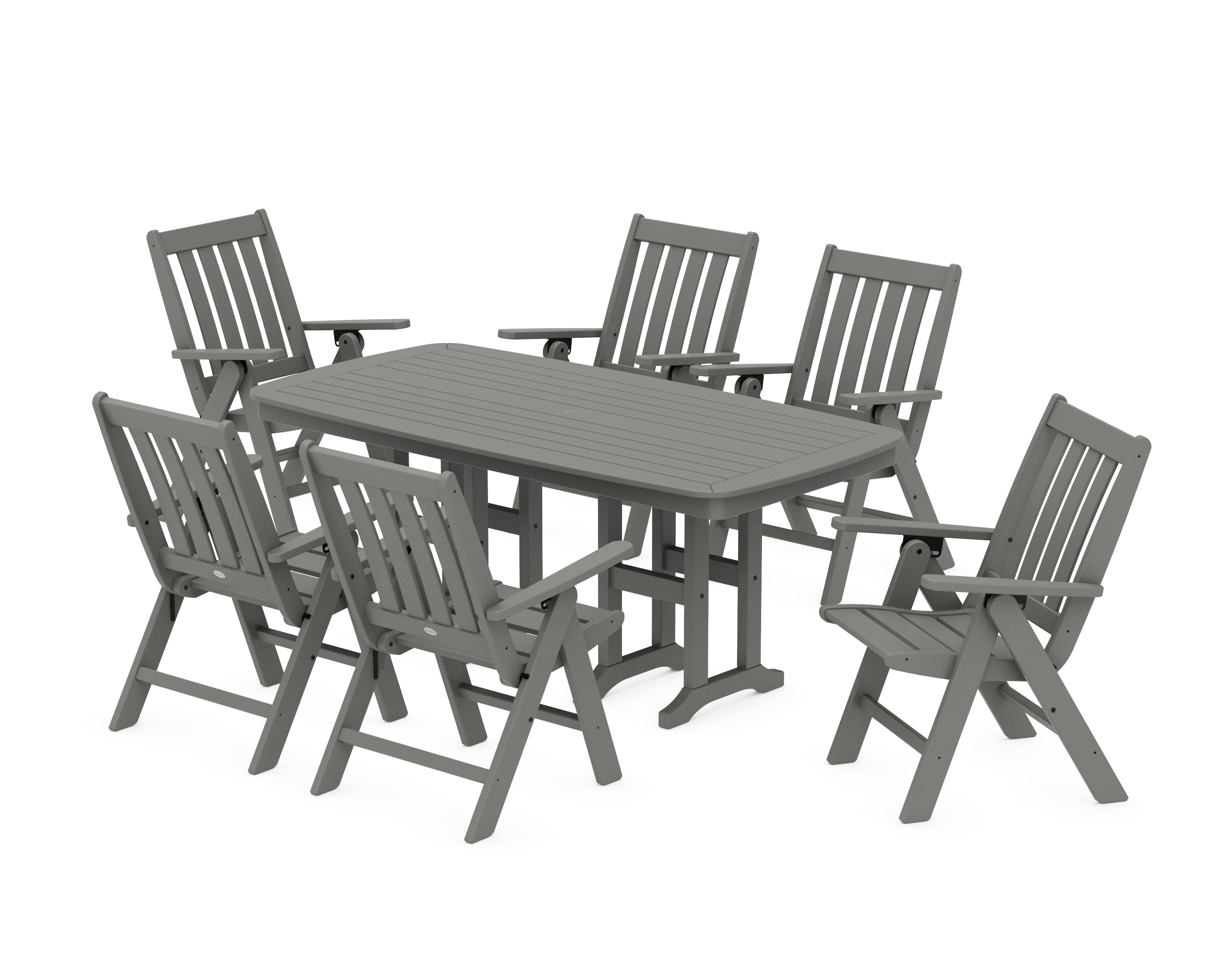 POLYWOOD Vineyard Folding Chair 7-Piece Dining Set in Slate Grey