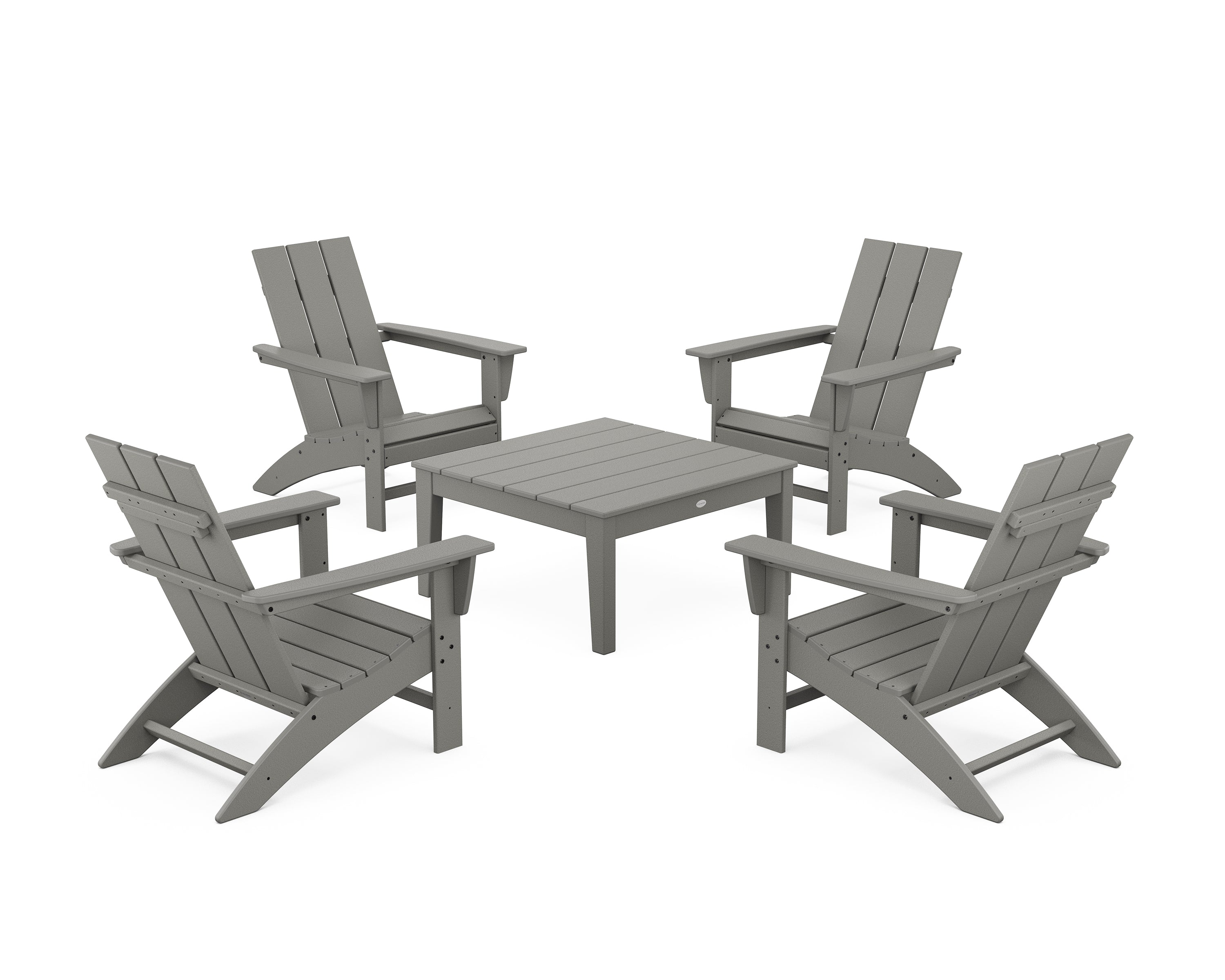 POLYWOOD® 5-Piece Modern Adirondack Chair Conversation Set with 36" Conversation Table in Slate Grey