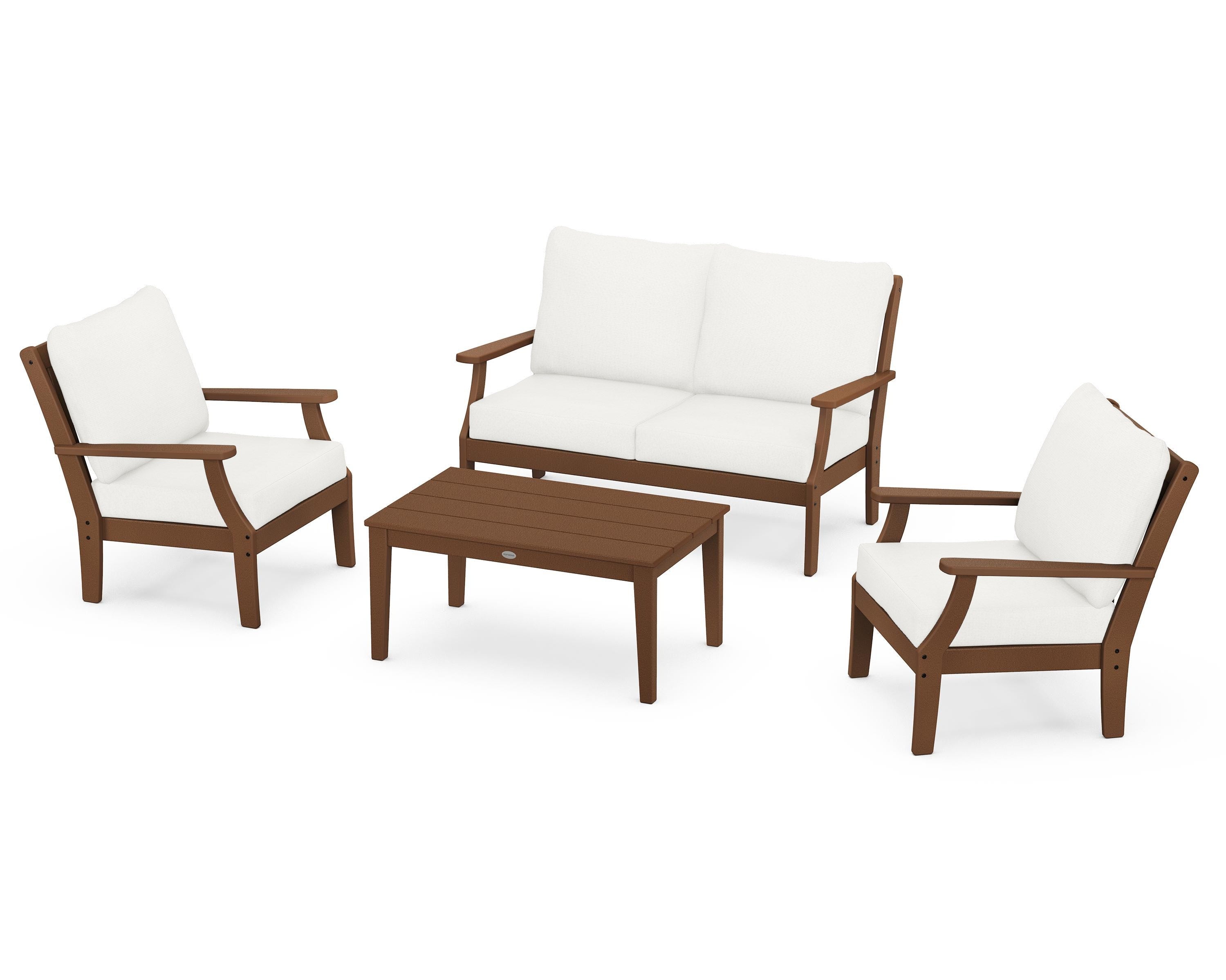 POLYWOOD Braxton 4-Piece Deep Seating Chair Set in Teak / Natural Linen