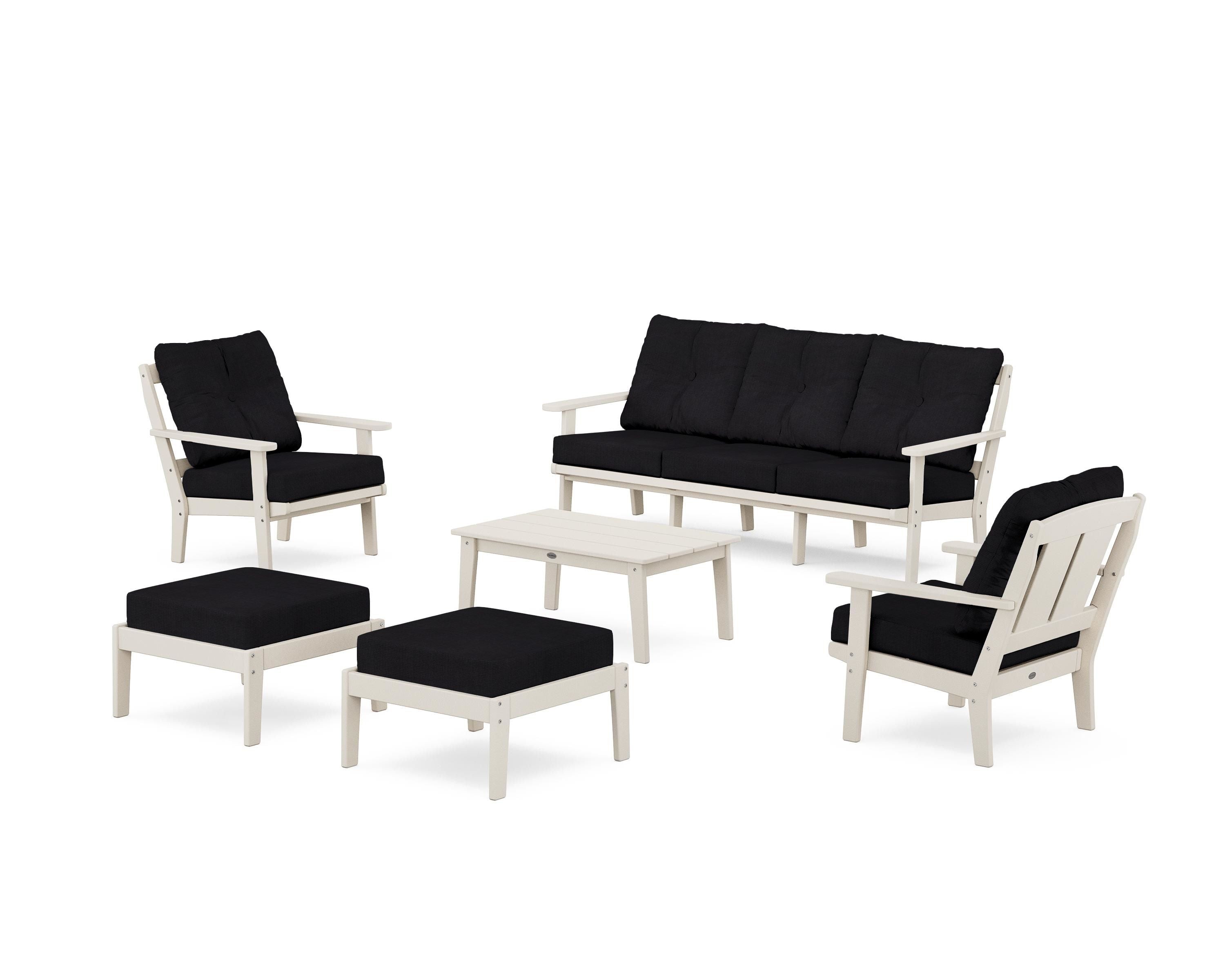 POLYWOOD Mission 6-Piece Lounge Sofa Set in Sand / Midnight Linen