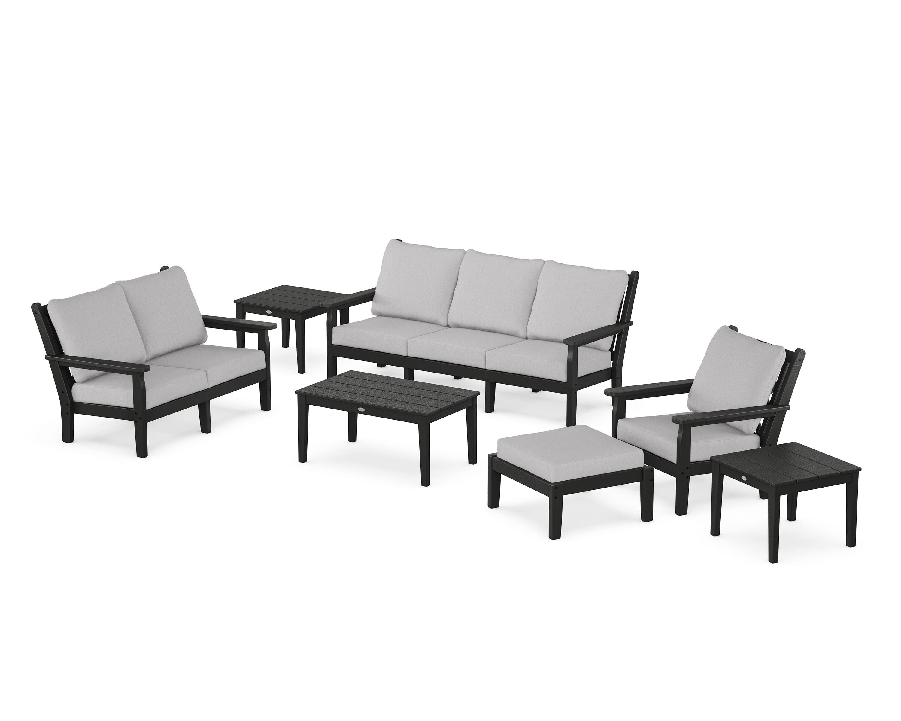 POLYWOOD Chippendale 7-Piece Deep Seating Set in Black / Granite