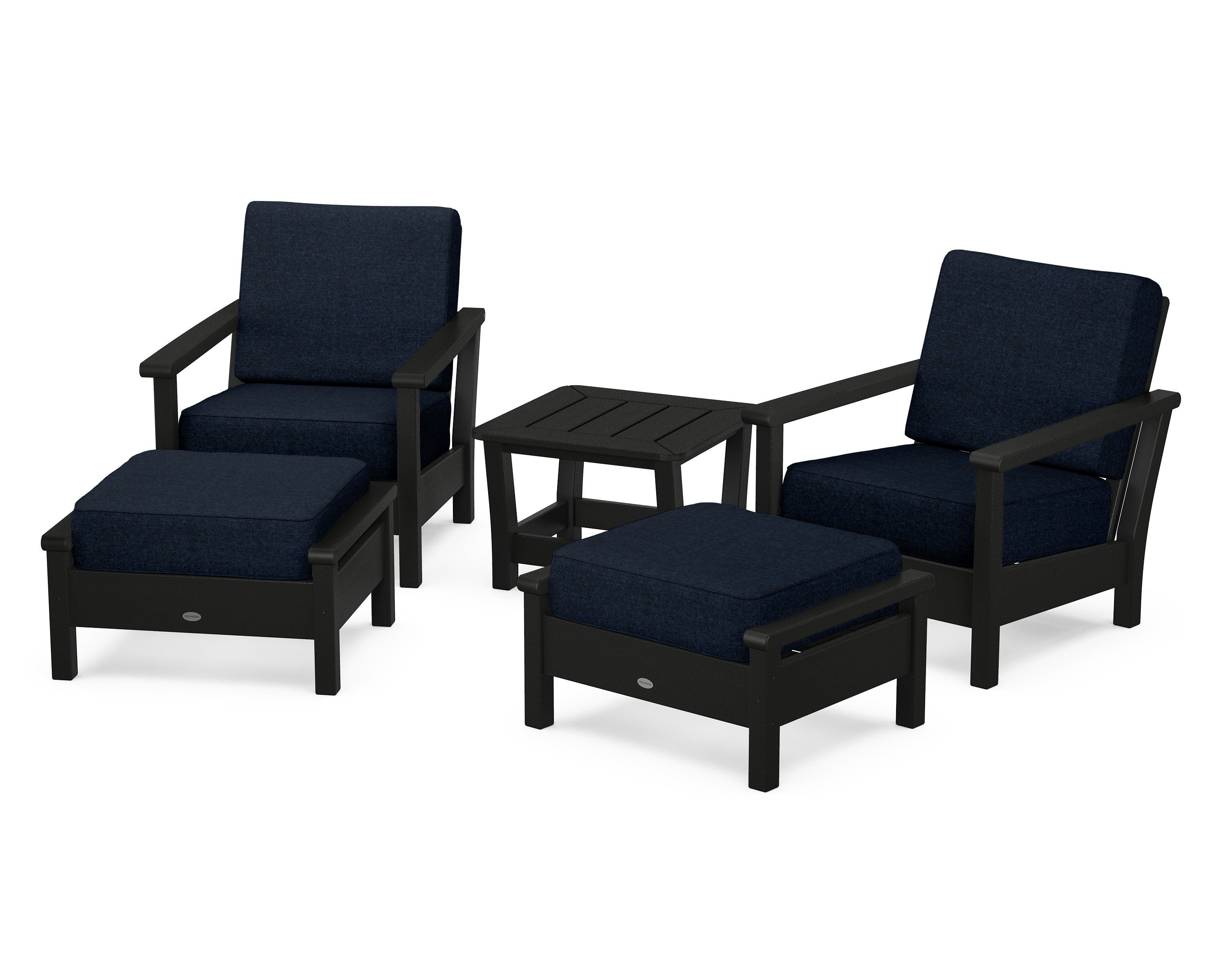 POLYWOOD Harbour 5-Piece Deep Seating Chair Set in Black / Marine Indigo