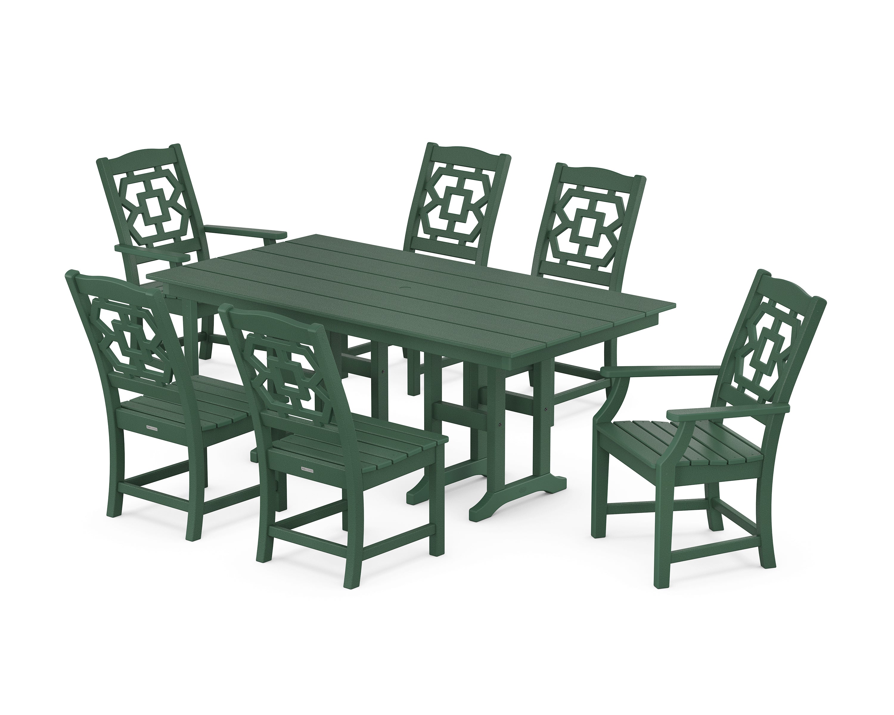 Martha Stewart by POLYWOOD® Chinoiserie 7-Piece Farmhouse Dining Set in Green