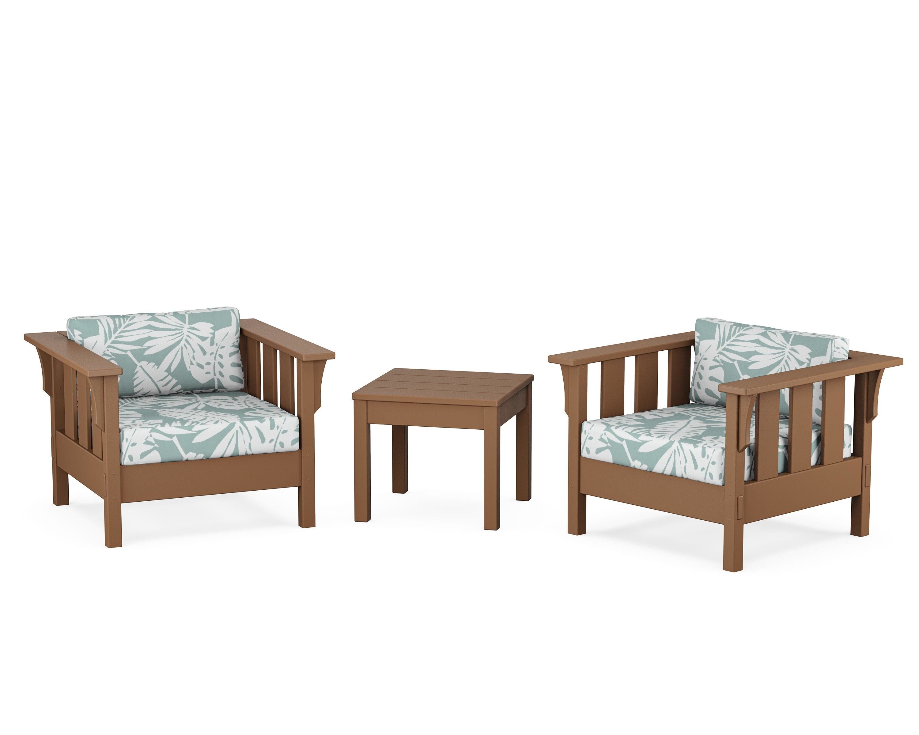 Martha Stewart by POLYWOOD Acadia 3-Piece Deep Seating Set in Teak / Leaf Glacier Spa