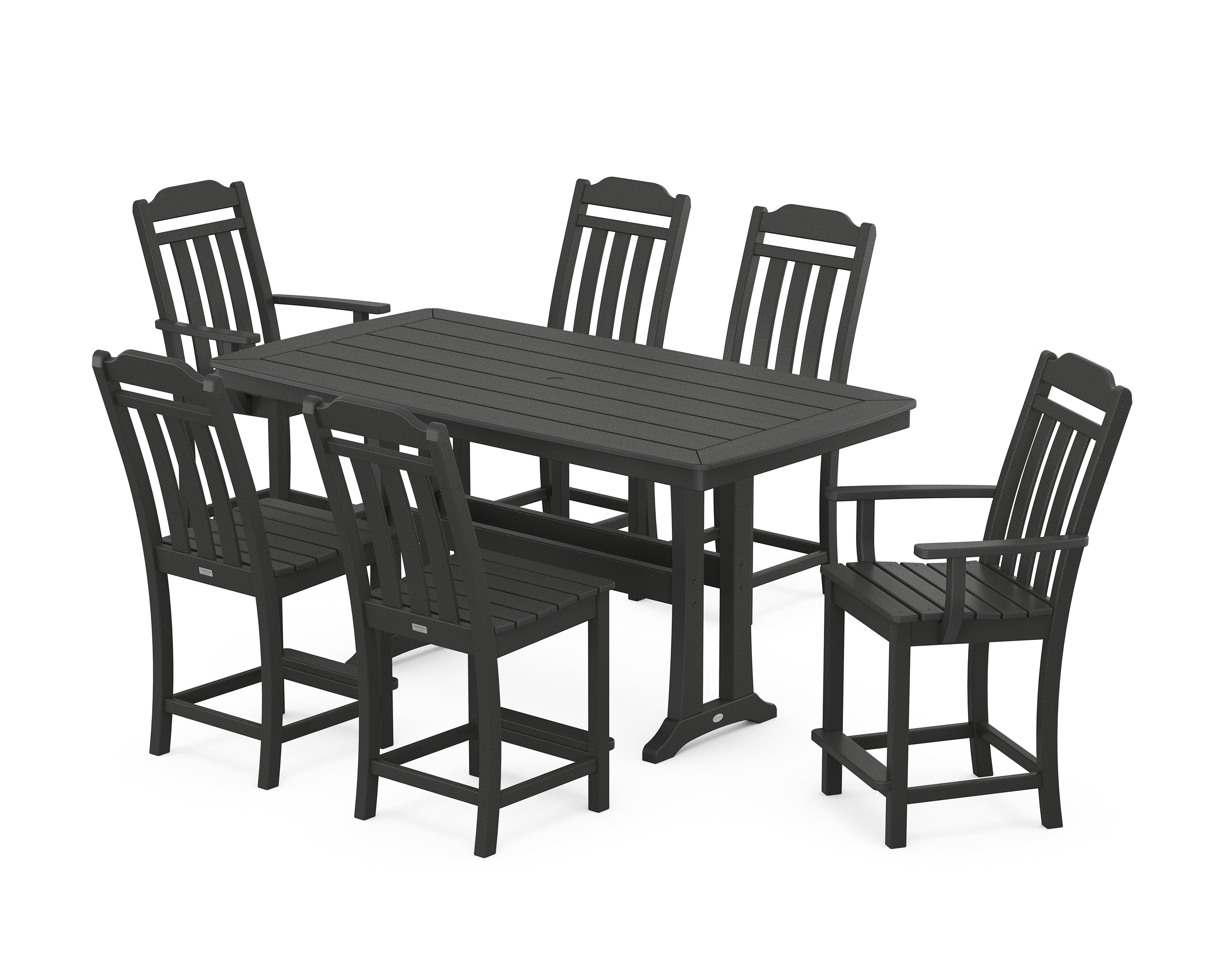 POLYWOOD Country Living 7-Piece Counter Set with Trestle Legs in Black