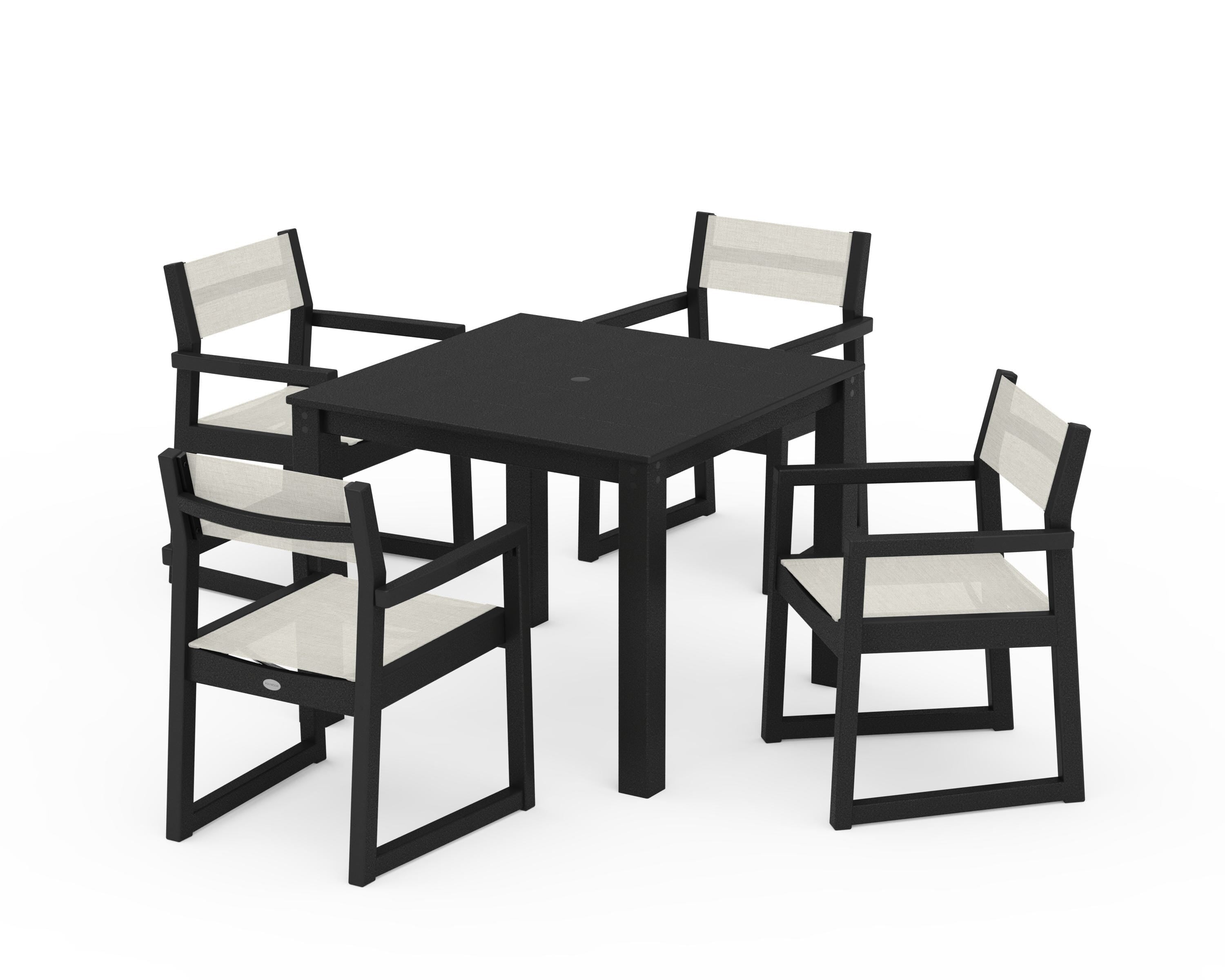POLYWOOD EDGE Sling Arm Chair 5-Piece Parsons Dining Set in Black / Parchment Sling