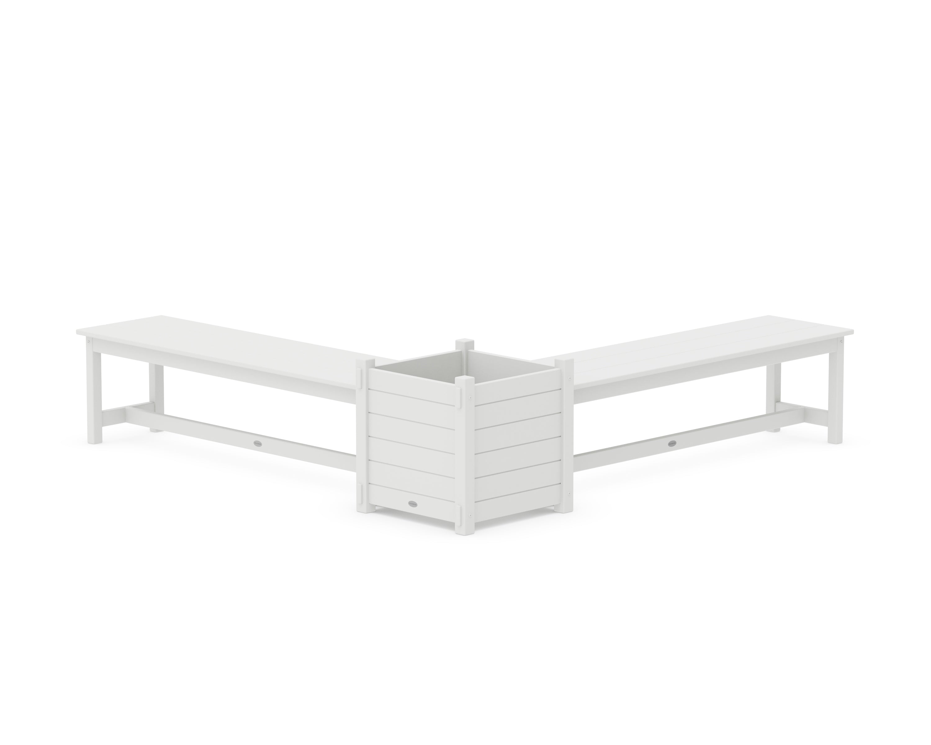 POLYWOOD 60" Nautical L- Shaped Planter Bench Set- Large in White