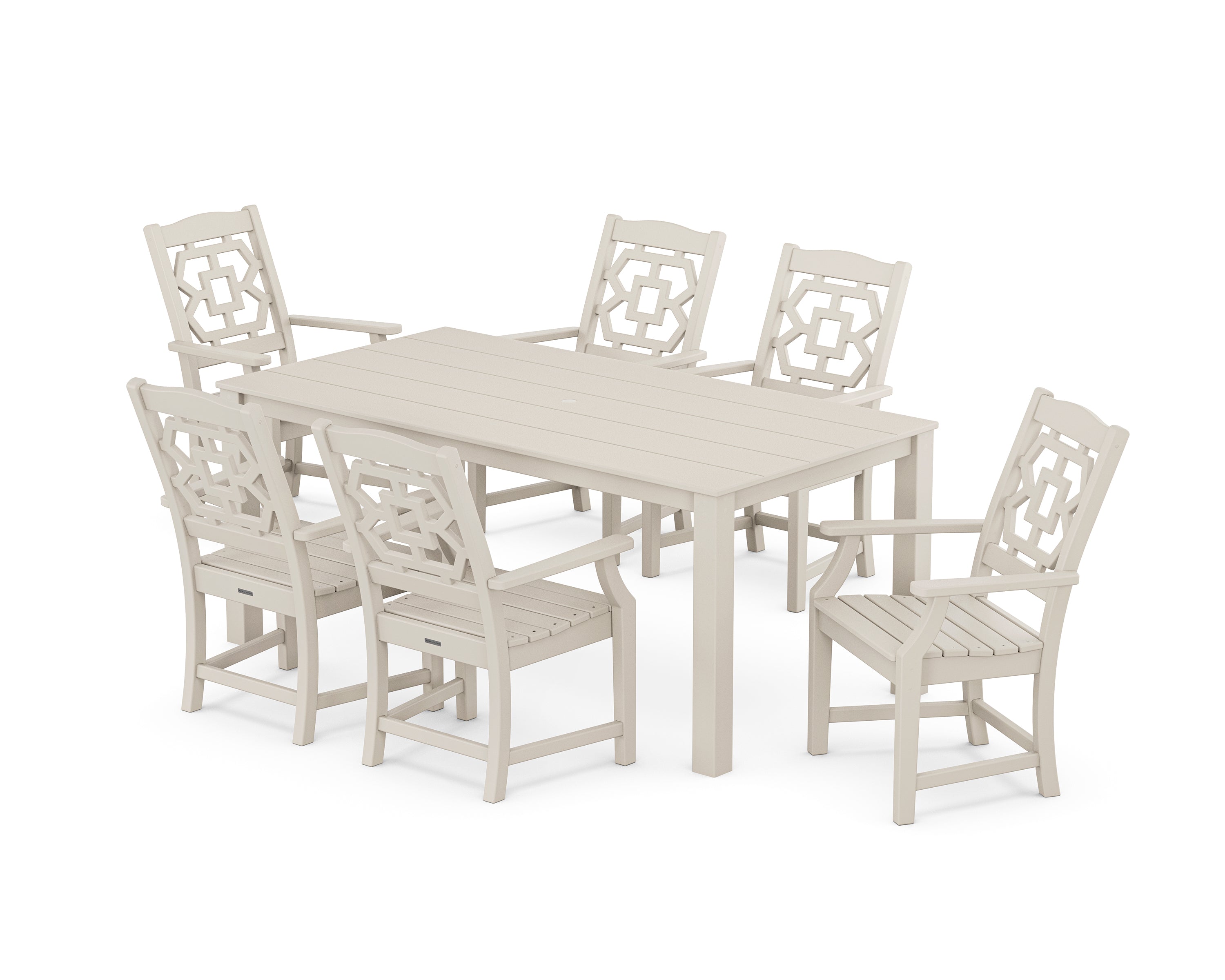 Martha Stewart by POLYWOOD® Chinoiserie Arm Chair 7-Piece Parsons Dining Set in Sand