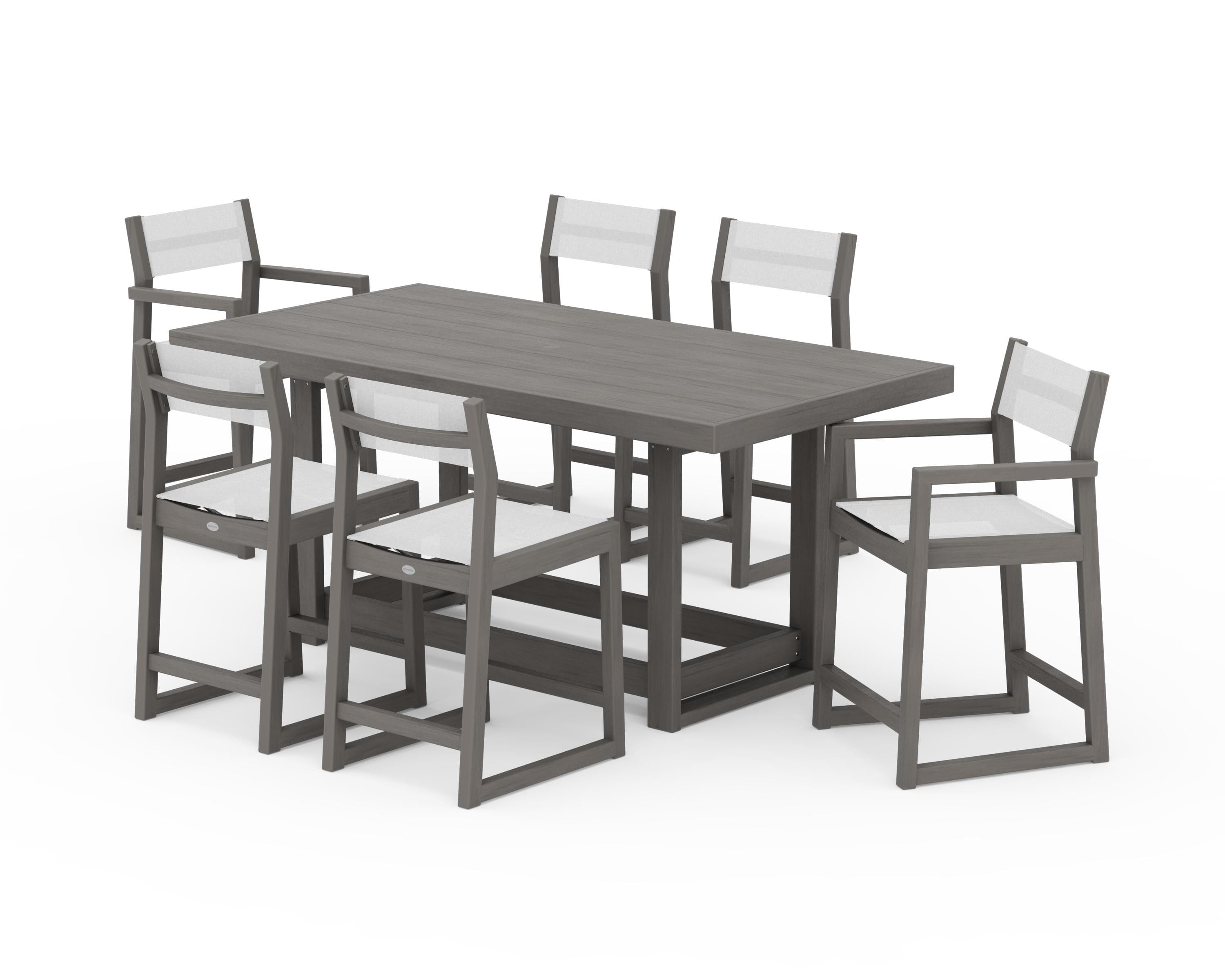 POLYWOOD EDGE Sling 7-Piece Counter Table Set in Driftwood / White Sling
