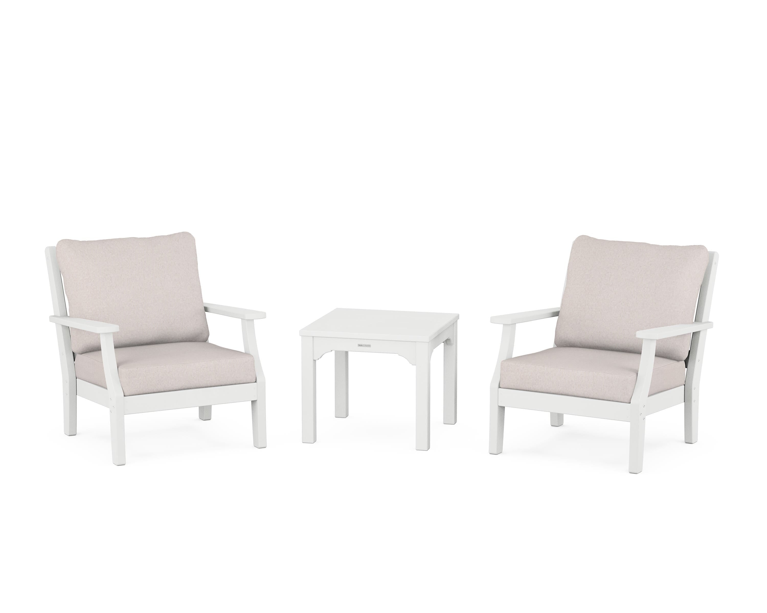 Martha Stewart by POLYWOOD Chinoiserie 3-Piece Deep Seating Set in White / Dune Burlap