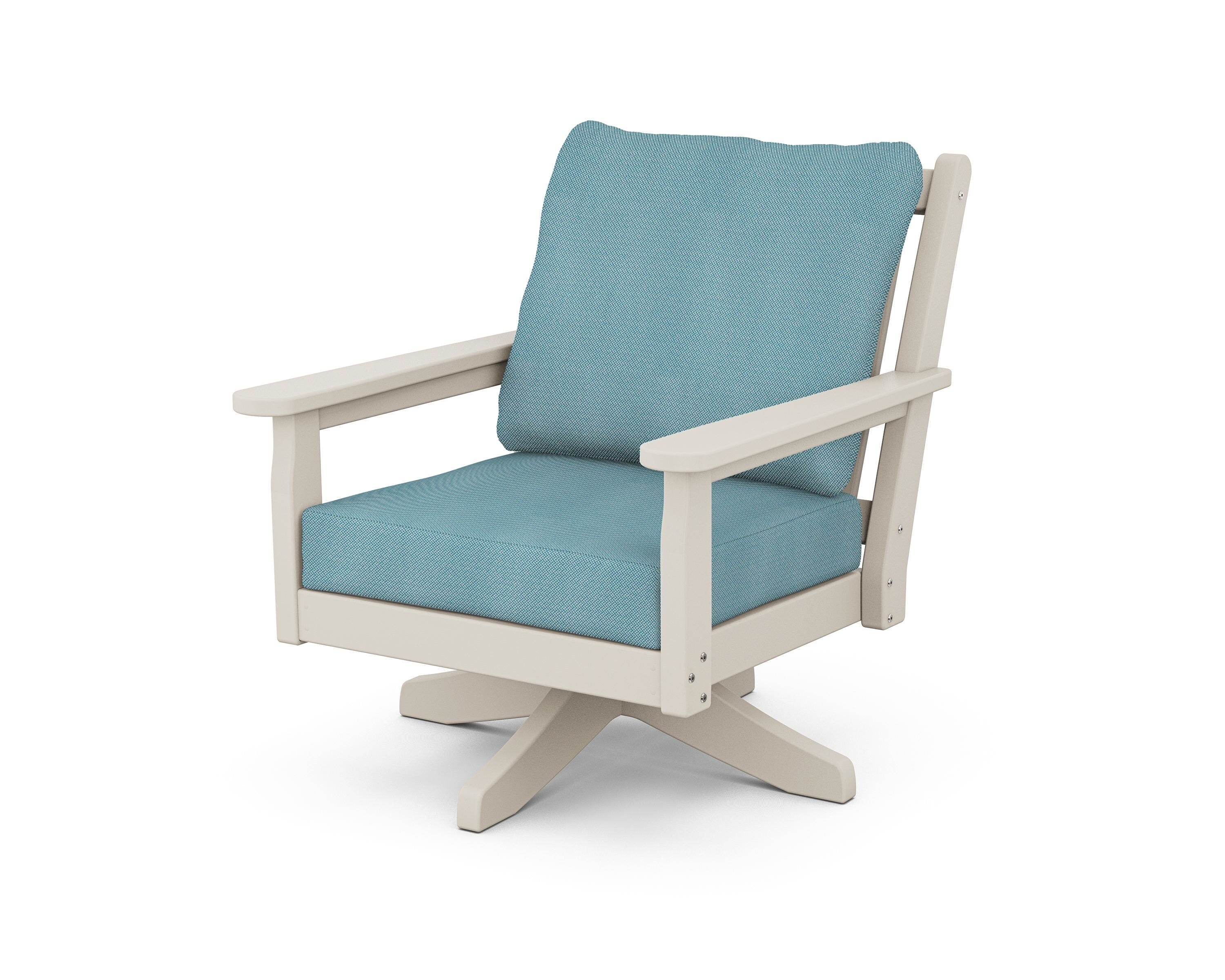 POLYWOOD Chippendale Deep Seating Swivel Chair in Sand / Lattice Sky Blue