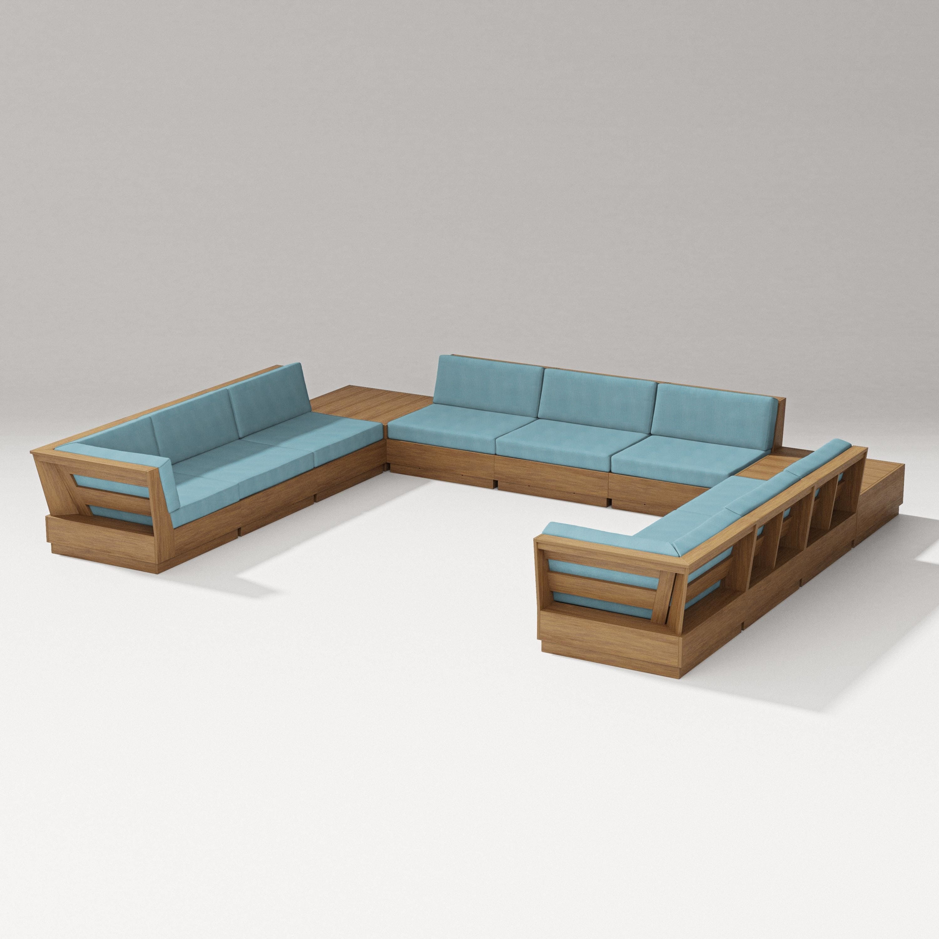 PW Designer Series Elevate 11-Piece U-Shaped Sofa Sectional in Natural / Lattice Sky Blue
