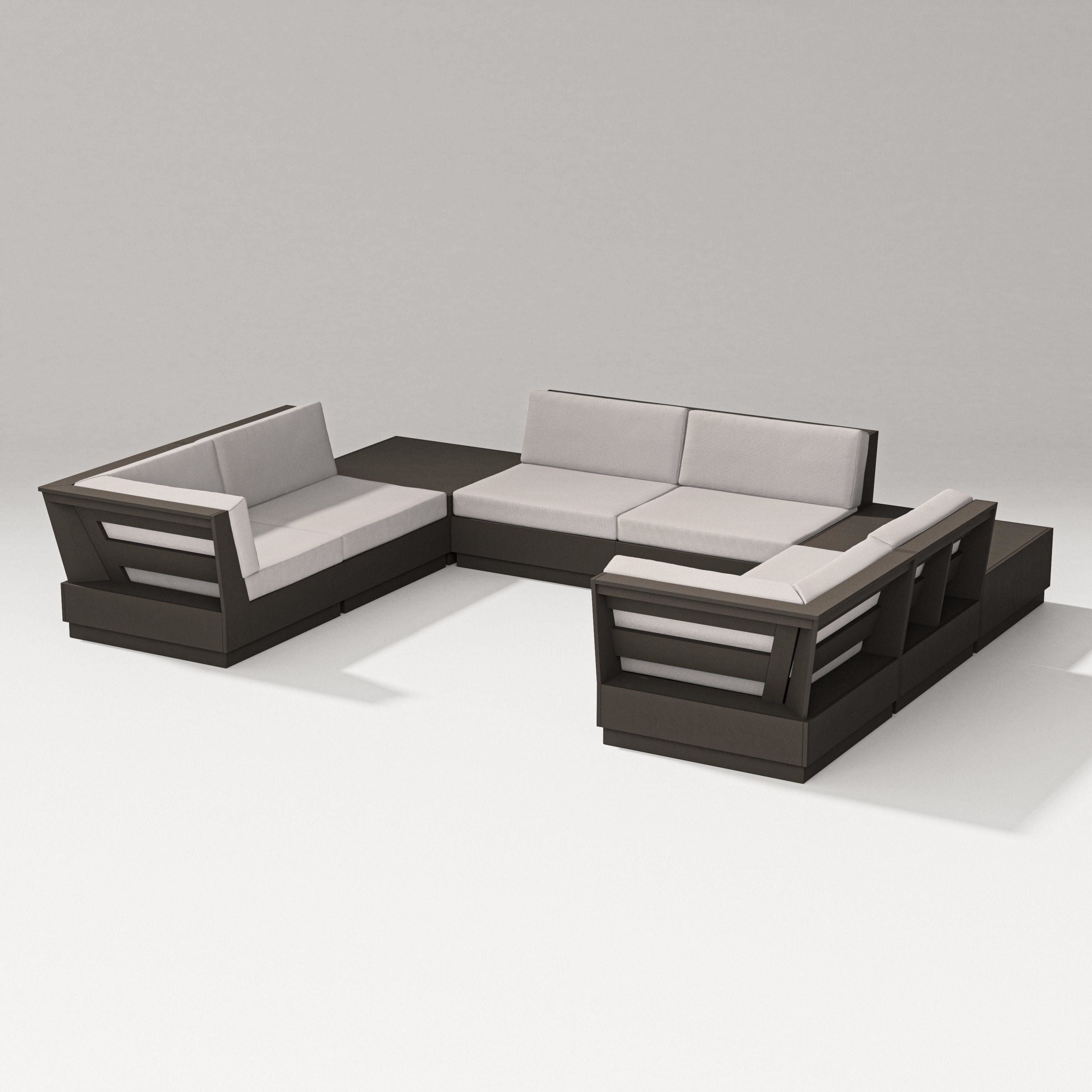 PW Designer Series Elevate 8-Piece U-Shaped Sectional in Vintage Coffee / Dune Burlap