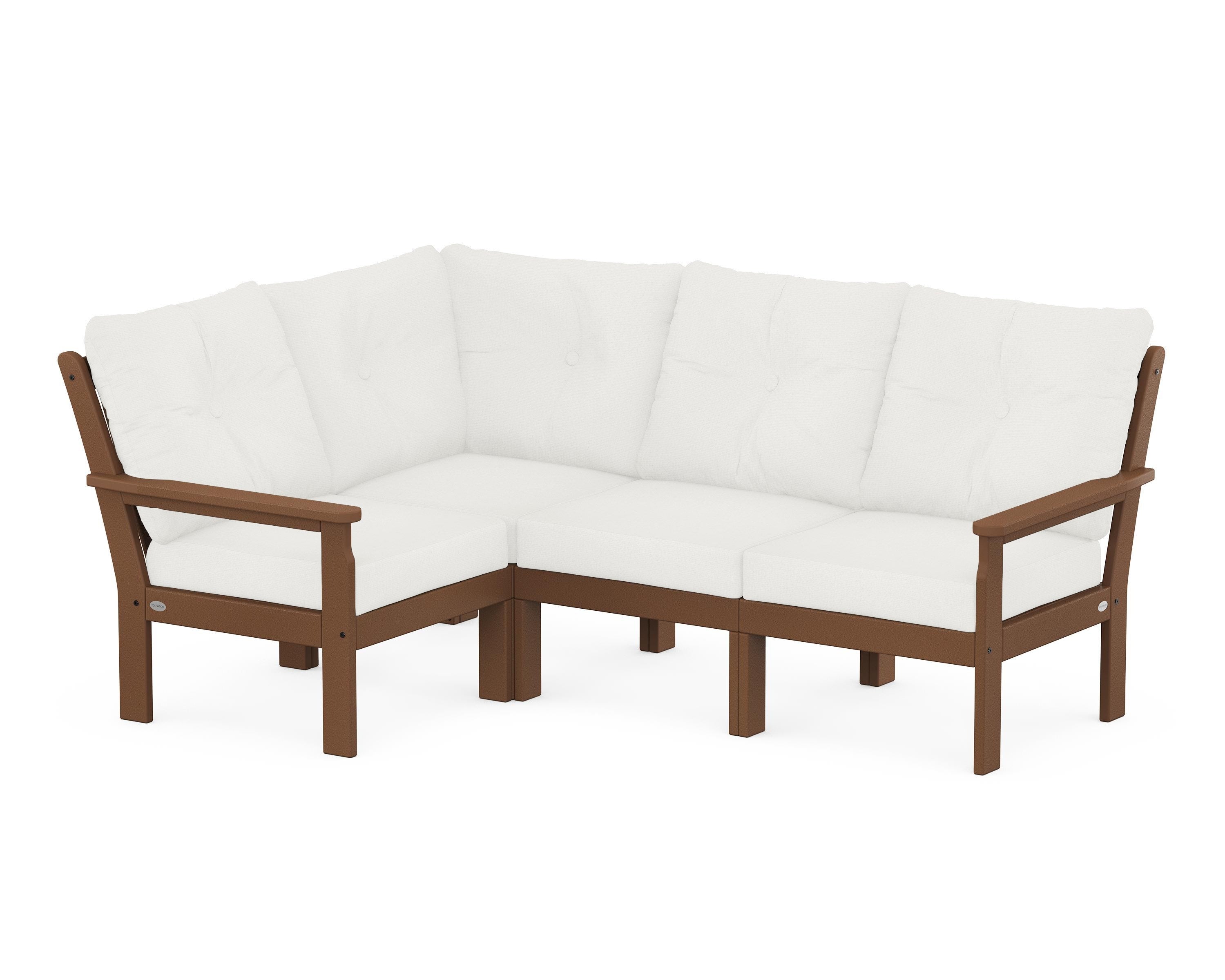 POLYWOOD Vineyard 4-Piece Sectional in Teak / Natural Linen