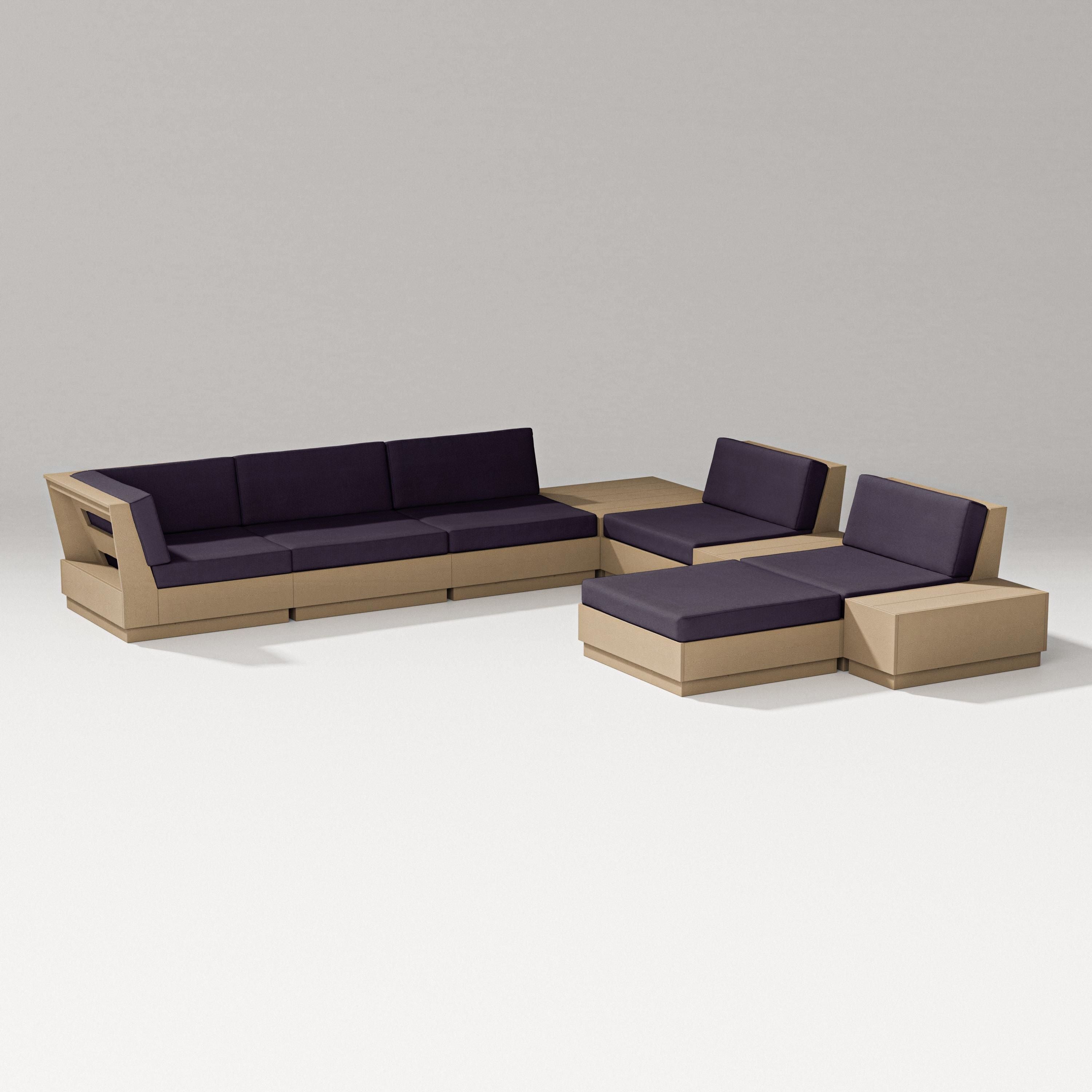 PW Designer Series Elevate 9-Piece Conversation Sectional in Vintage Sahara / Navy Linen