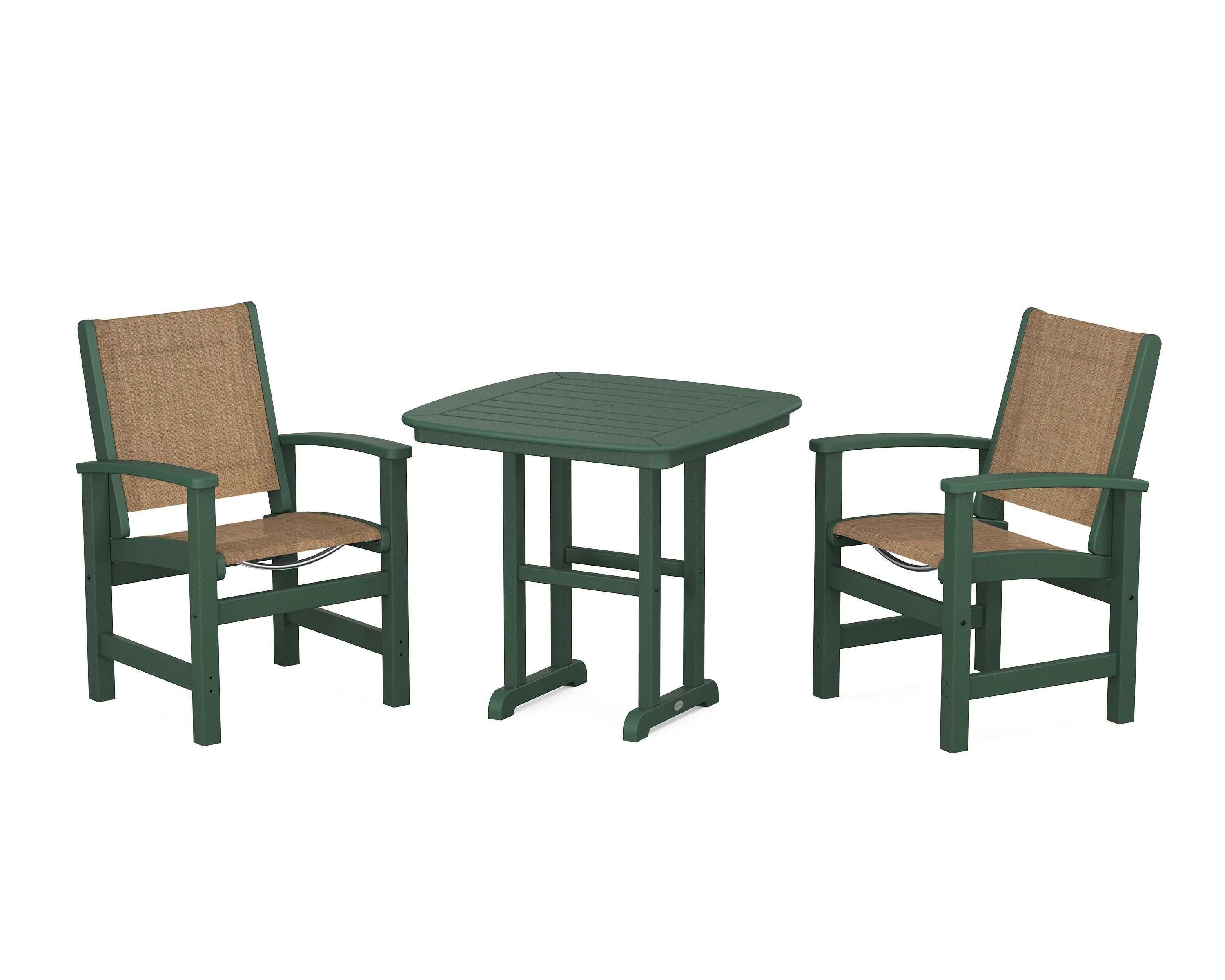 POLYWOOD Coastal 3-Piece Dining Set in Green / Burlap Sling