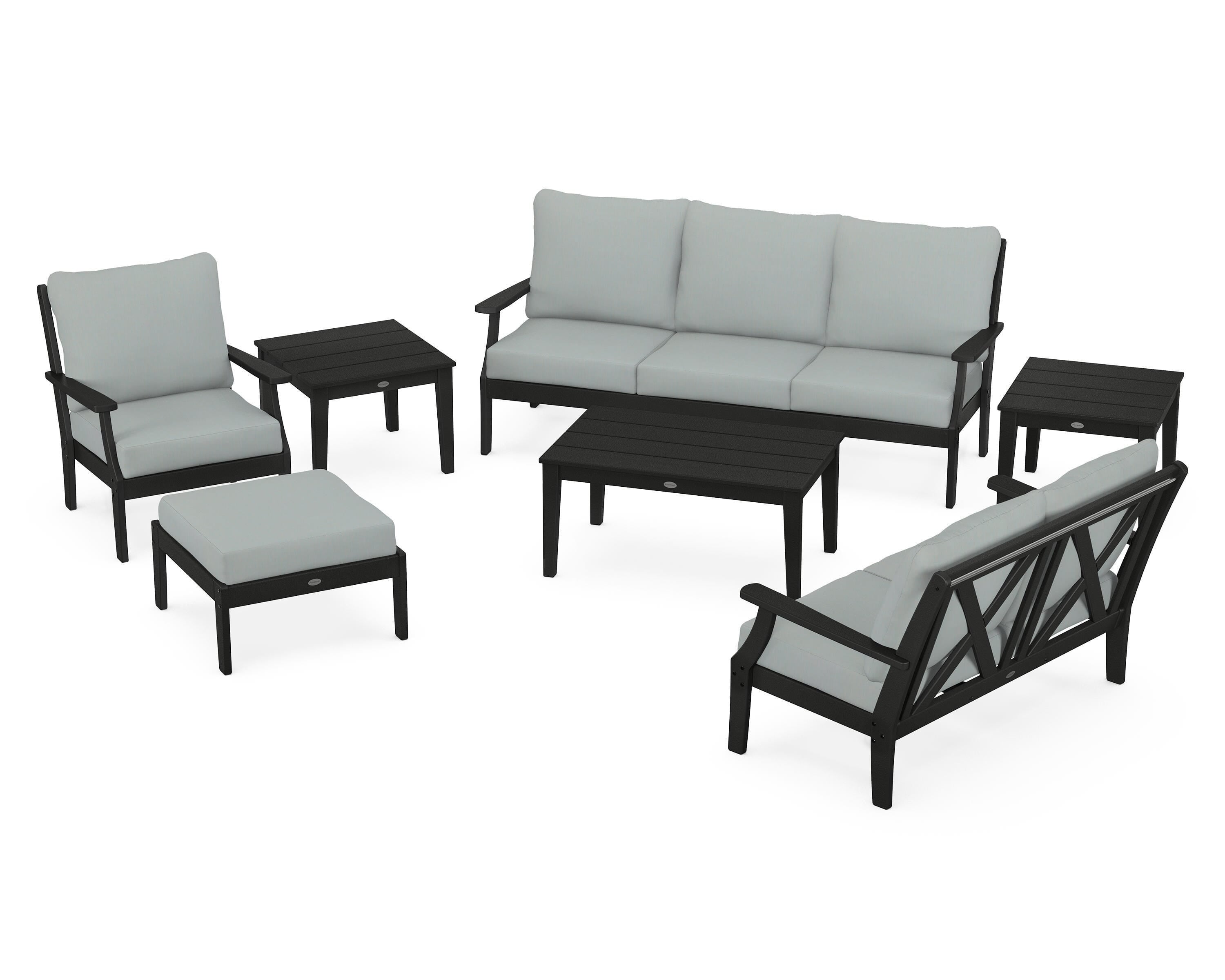POLYWOOD Braxton 7-Piece Deep Seating Set in Black / Spa