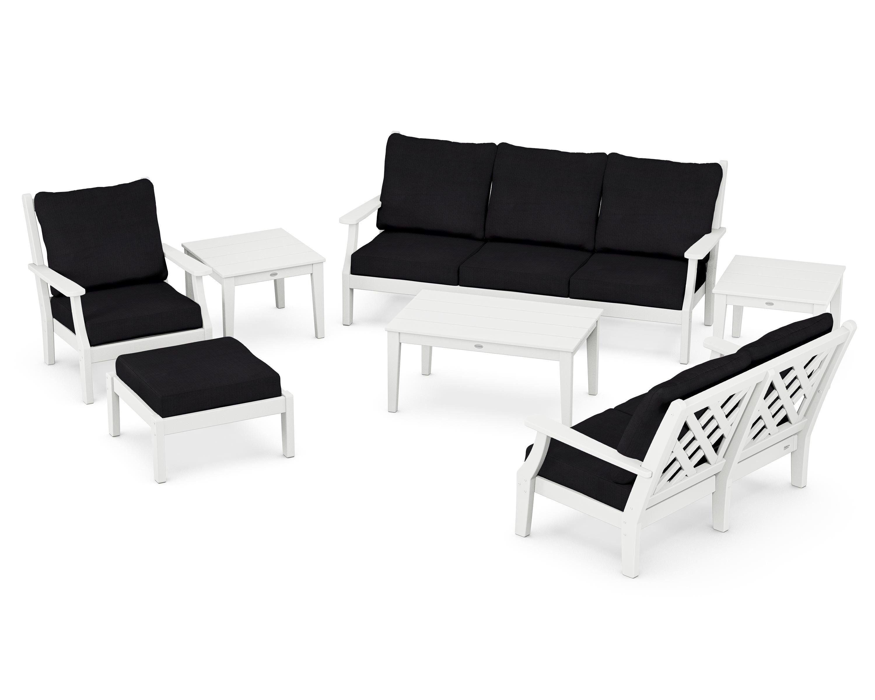 Country Living Wovendale 7-Piece Deep Seating Set in White / Midnight Linen