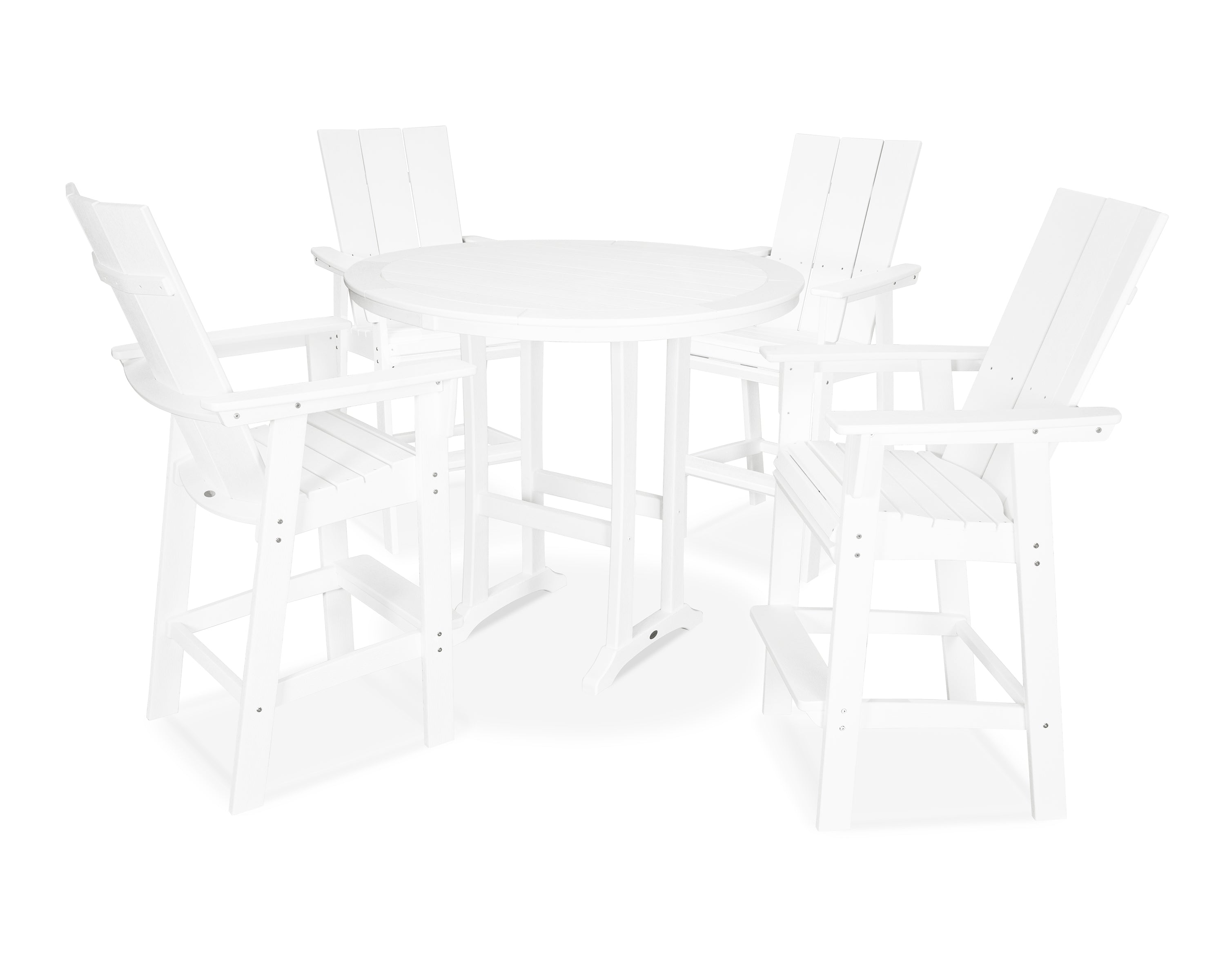 POLYWOOD® Modern Curveback Adirondack 5-Piece Nautical Trestle Bar Set in Vintage White