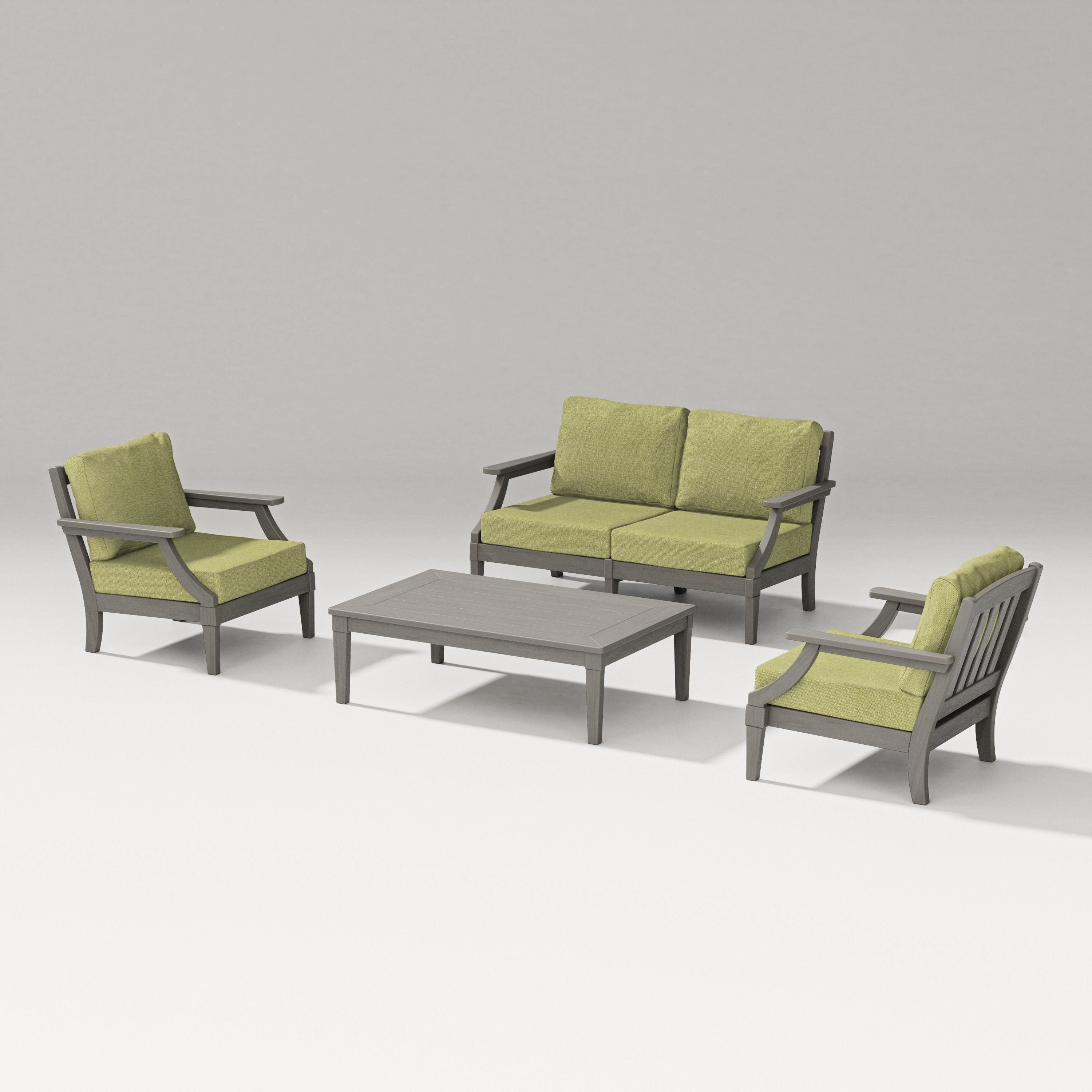 PW Designer Series Estate Lounge 4-Piece Loveseat Set in Driftwood / Chartreuse Boucle