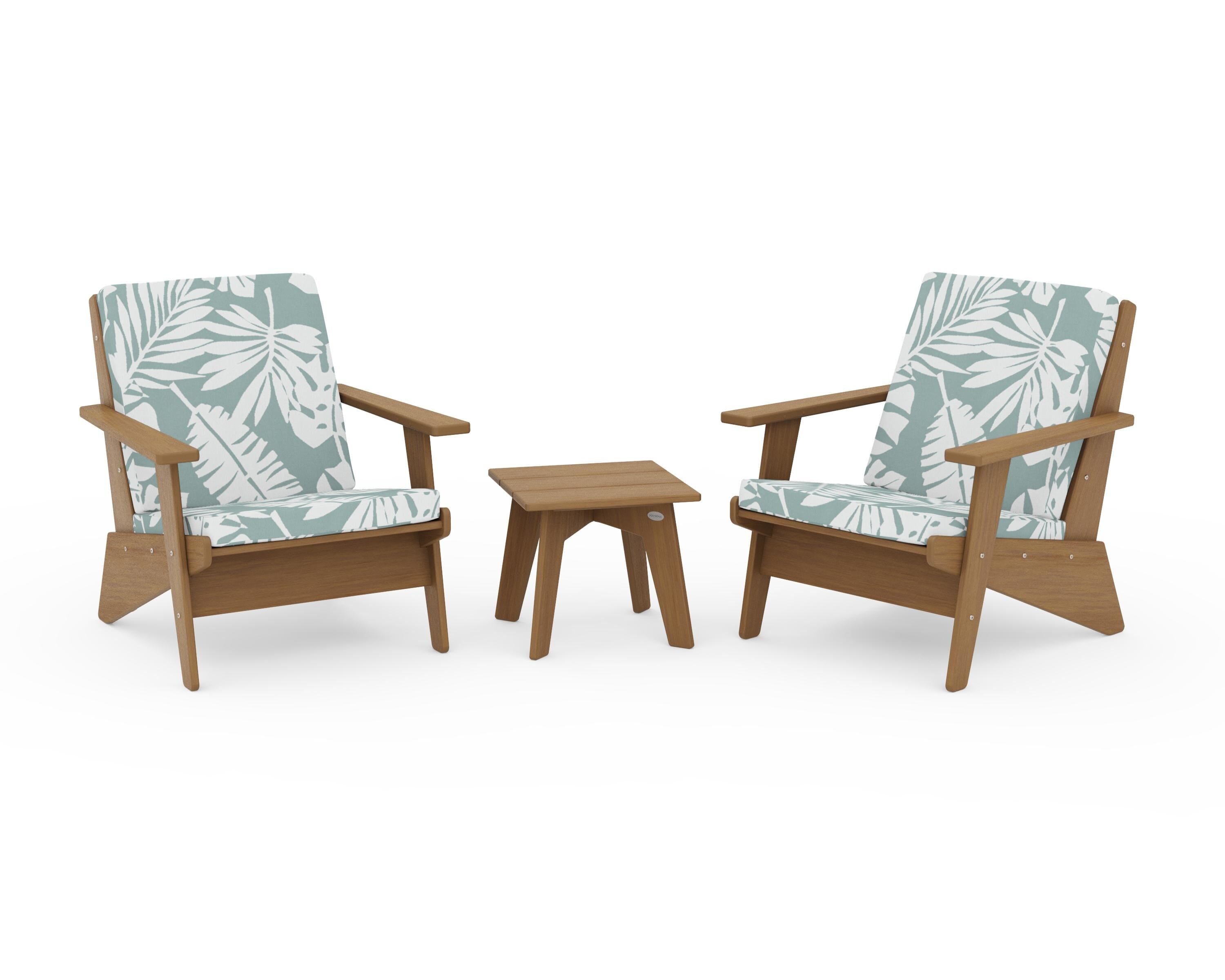 POLYWOOD Riviera Modern Lounge 3-Piece Set in Natural / Leaf Glacier Spa