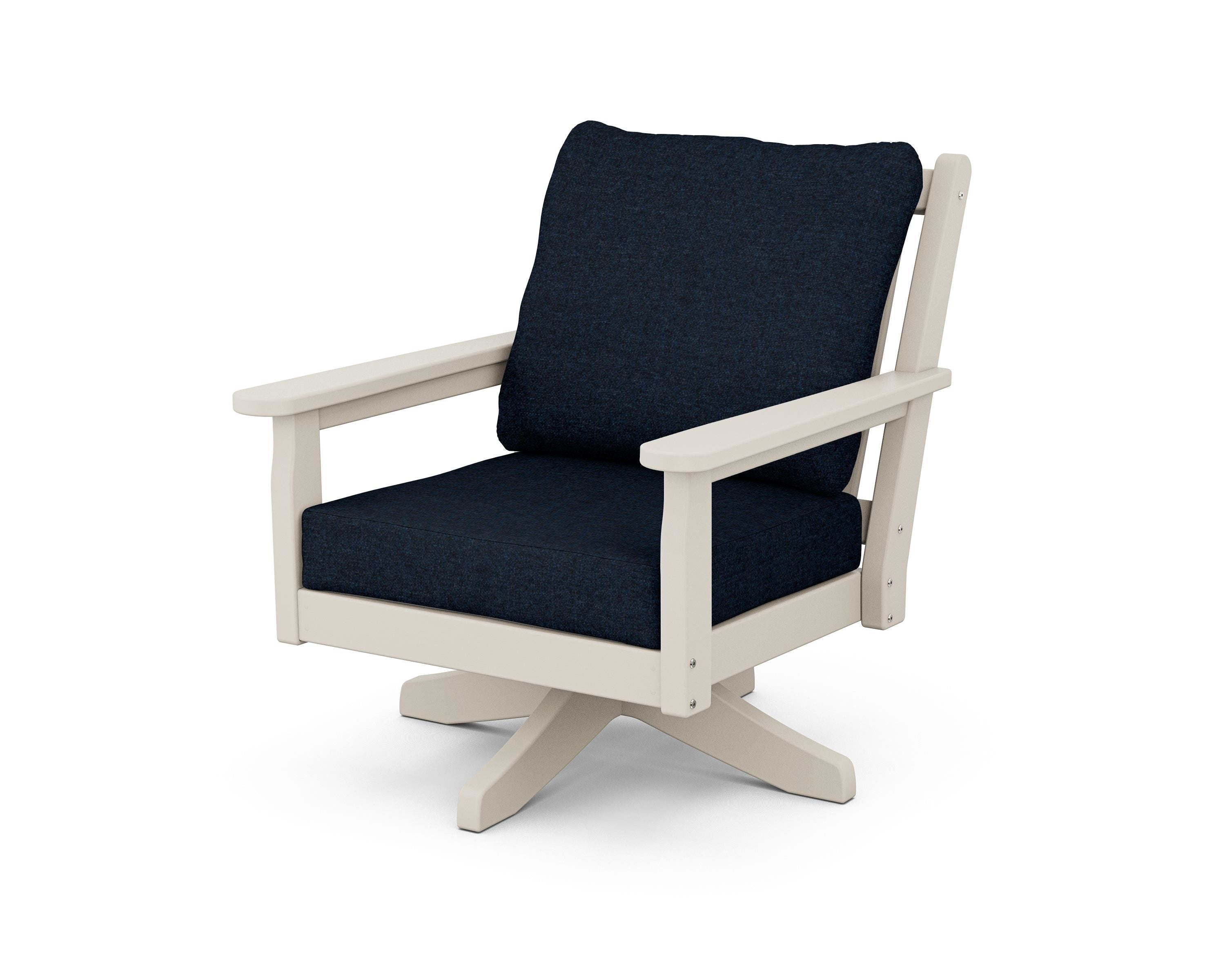 POLYWOOD Chippendale Deep Seating Swivel Chair in Sand / Marine Indigo