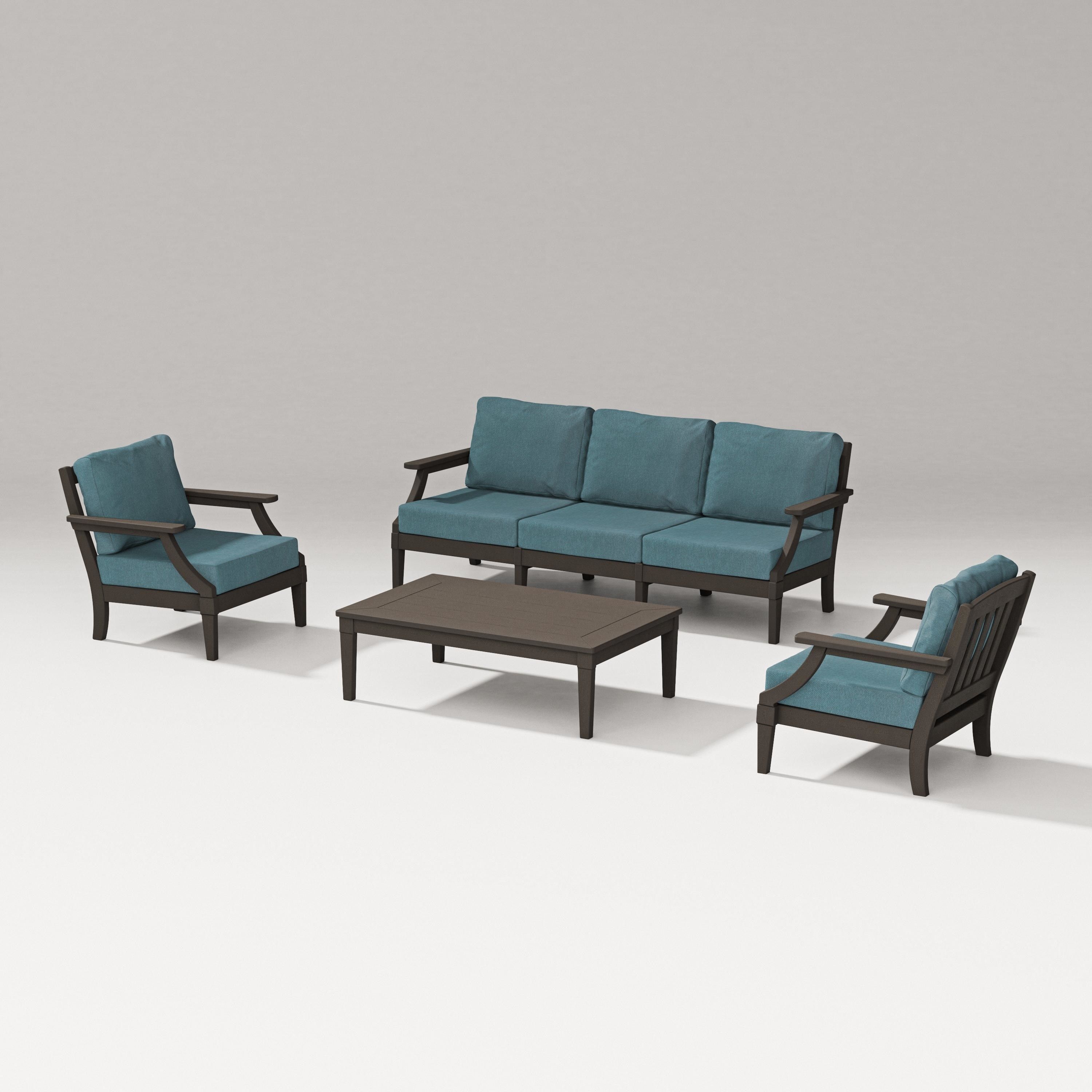 PW Designer Series Estate 4-Piece Lounge Sofa Set in Vintage Coffee / Ocean Teal