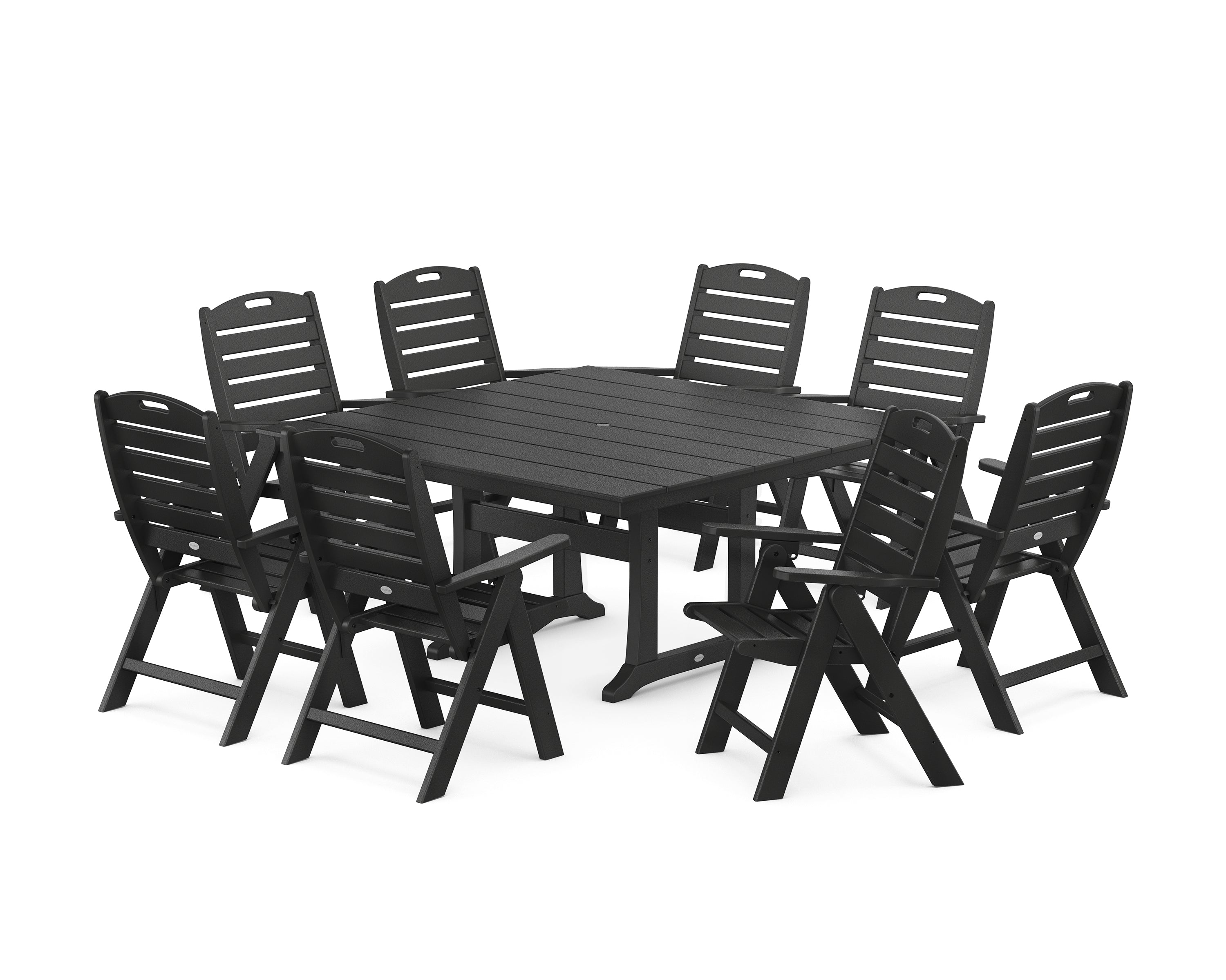 POLYWOOD Nautical Highback 9-Piece Square Farmhouse Dining Set with Trestle Legs in Black