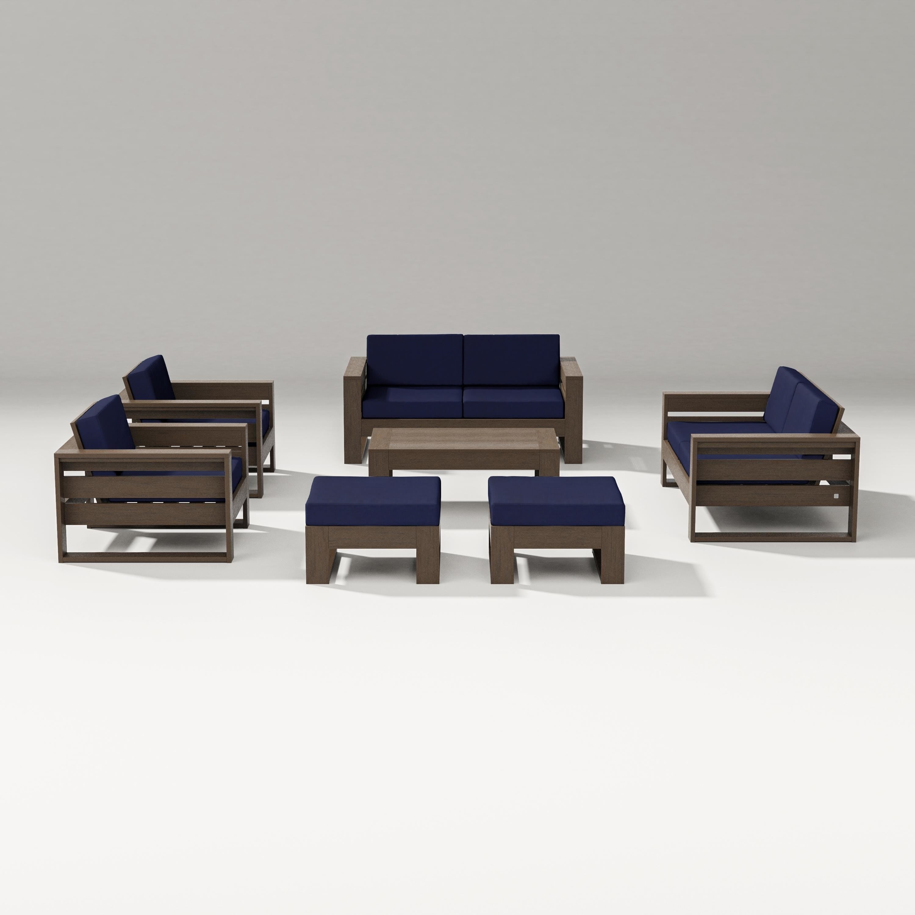 PW Designer Series Latitude 7-Piece Lounge Loveseat Set in Kona / Navy