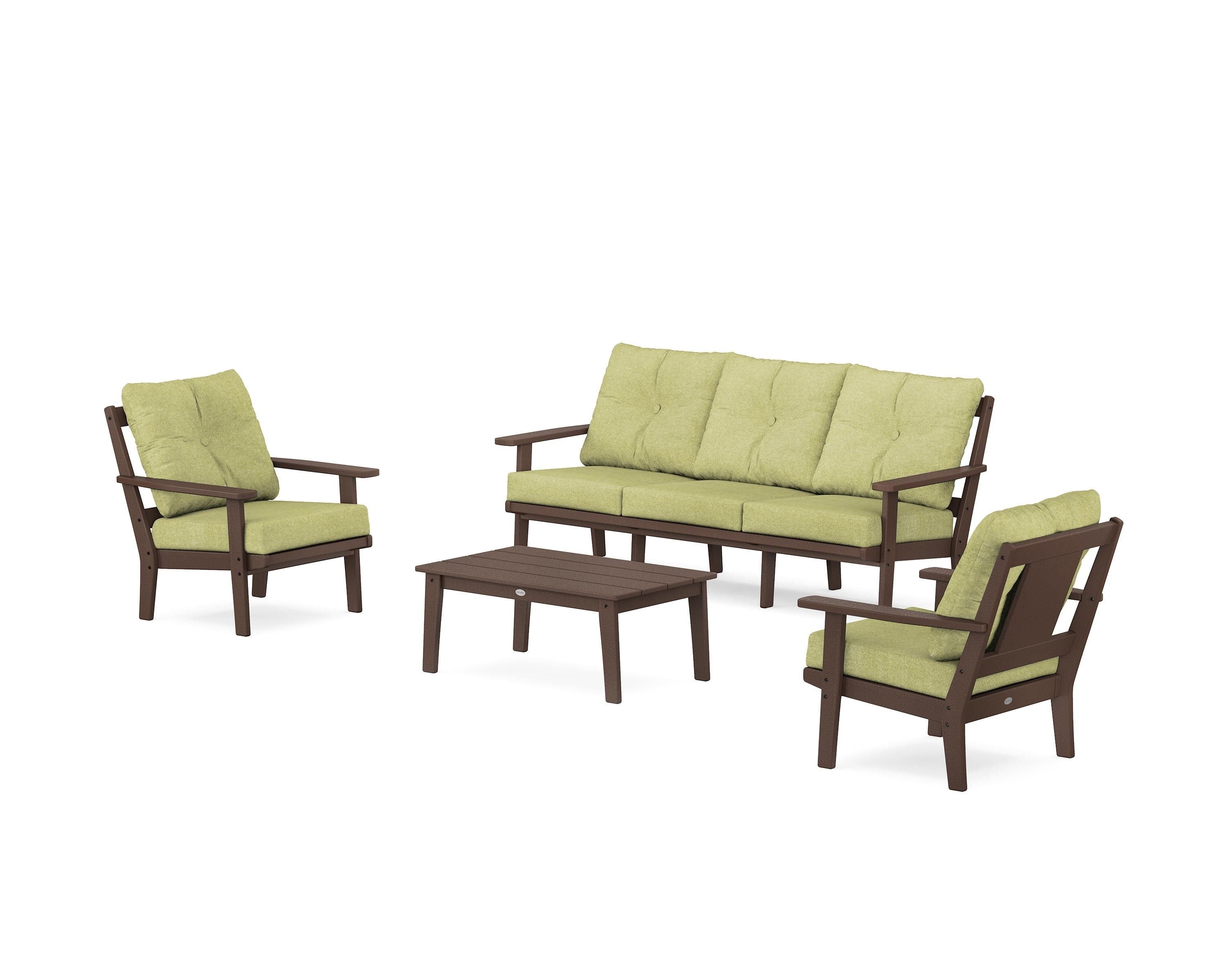POLYWOOD Prairie 4-Piece Deep Seating Set with Sofa in Mahogany / Chartreuse Boucle